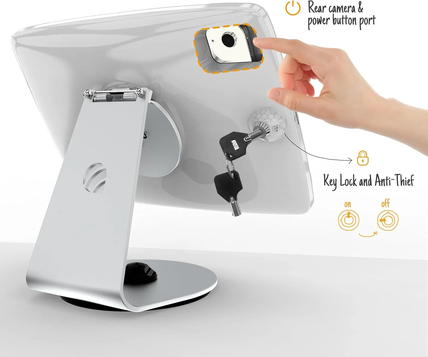 پایه کیوسک تبلت رومیزی با قفل - چرخان سازگار با آیپد 10.9 اینچی نسل 10، پرو 11 اینچی نسل 1 2 3 4، ایر 4 5، ایر 11 اینچی، آیپد 11 اینچی (A16) - BSC109WA