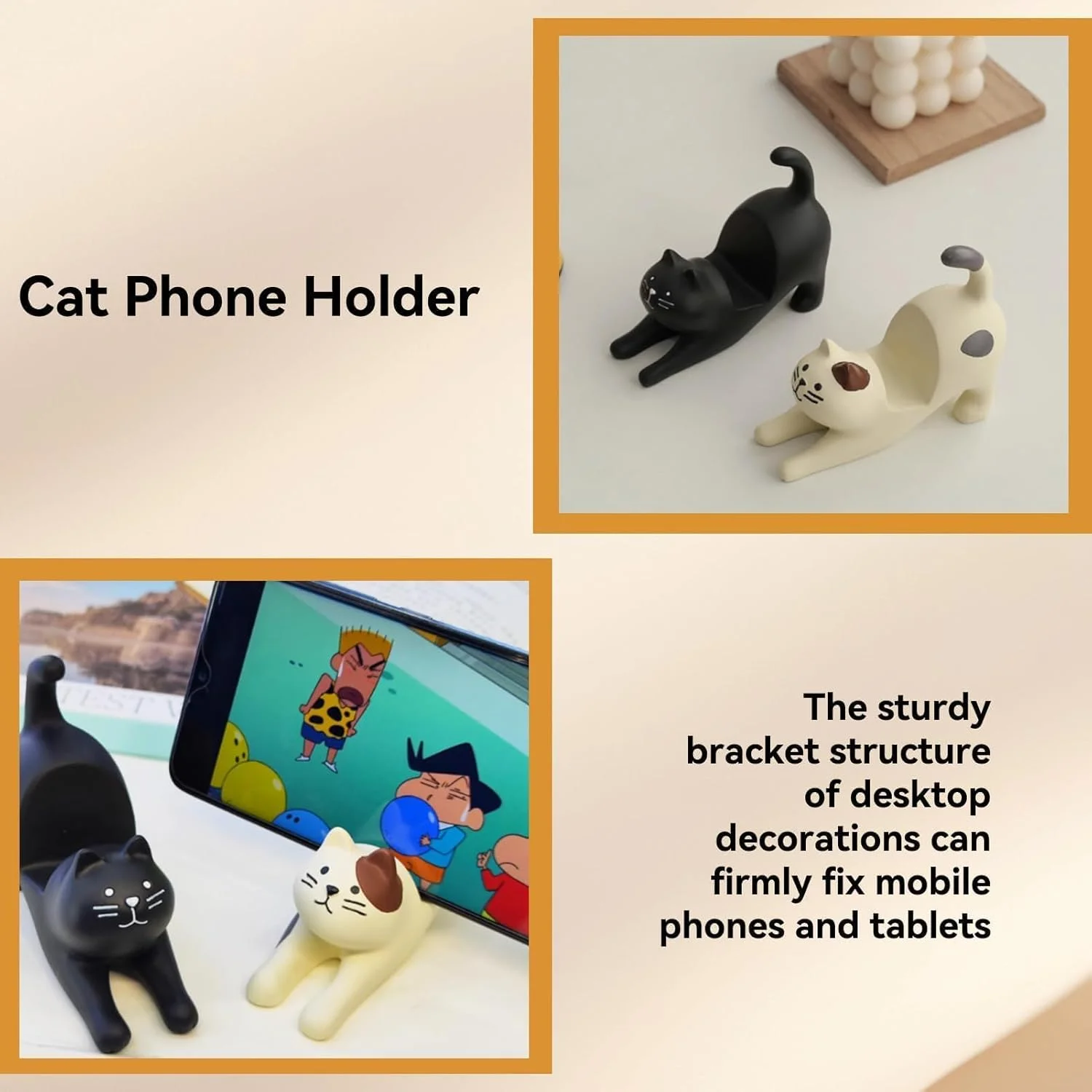 پایه تلفن رومیزی، 2 عدد نگهدارنده تلفن هوشمند، دکور گربه ای زیبا برای میز کار