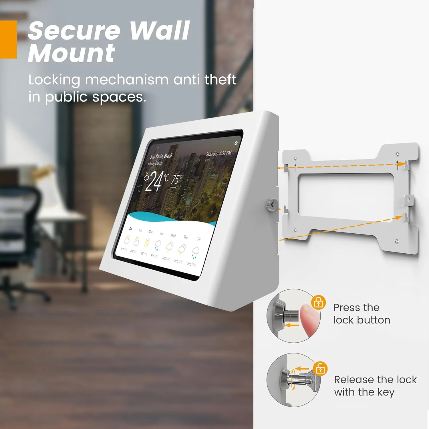 پایه آیپد سنگین و پایه دیواری 2 در 1، تمام فولادی با قفل و کلید، 20 درجه شیب - سازگار با آیپد نسل 10 (10.9 اینچ)، پرو 11 اینچ، ایر 4/5 (10.9 اینچ)، ایر 11 اینچ، A16 11 اینچ