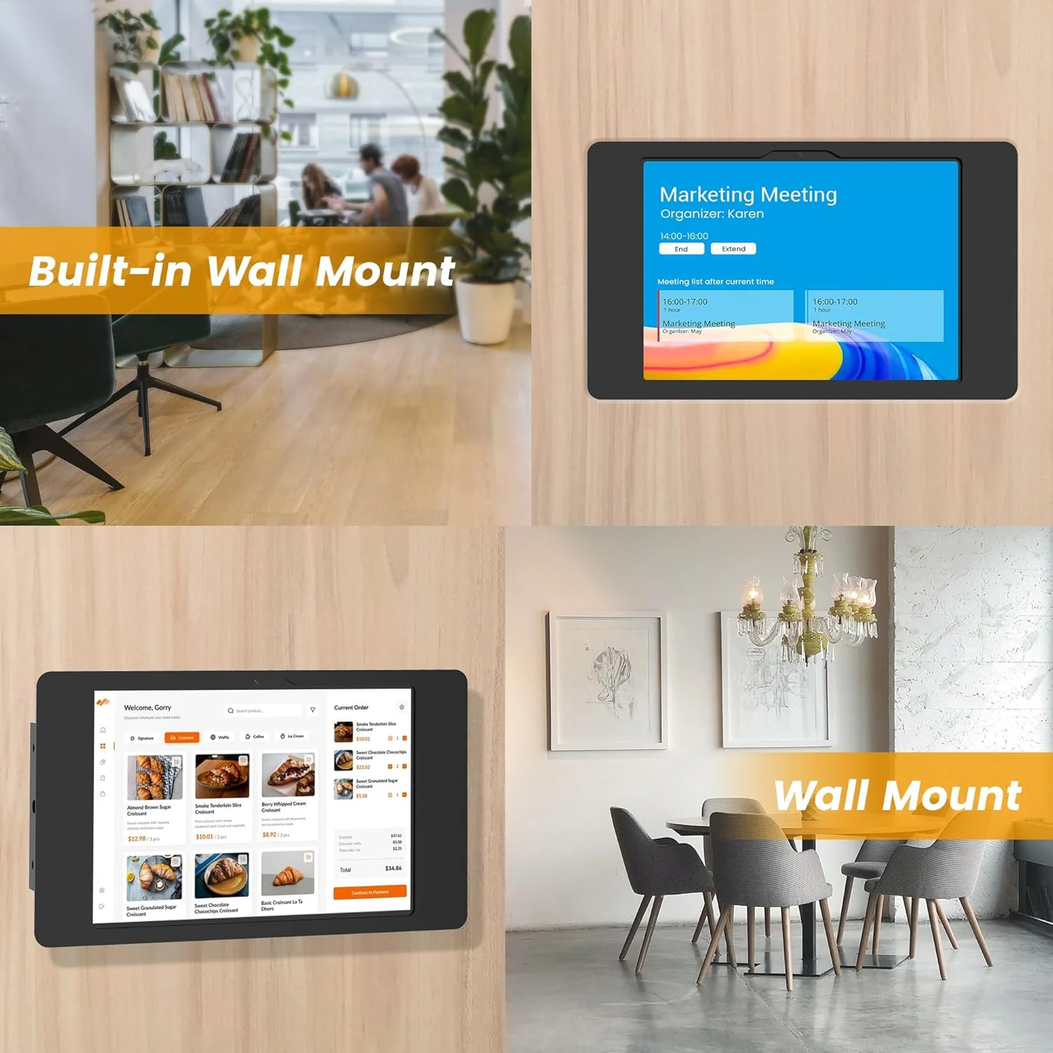 پایه دیواری تبلت سازگار با آیپد 10.9 اینچی نسل 10، پرو 11 اینچی نسل 1، 2، 3 و 4، ایر 4 و 5، ایر 11 اینچی، آیپد 11 اینچی (A16)