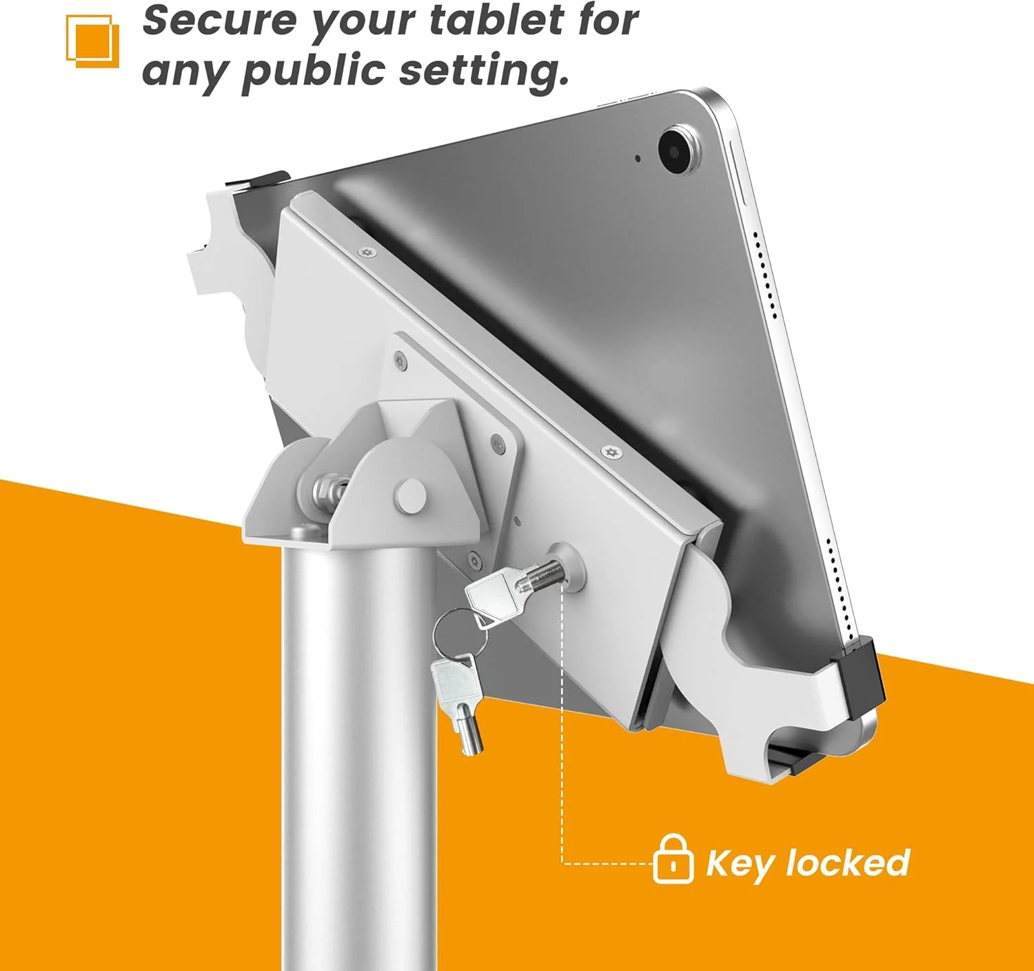 پایه نگهدارنده تبلت یونیورسال، گیره مورب، سازگار با آیپد 9.7 تا 12.9 اینچ، ساختار فلزی بادوام، ضد سرقت، چرخش 145 درجه، دید 360 درجه، دسترسی آسان پایه نگهدارنده تبلت یونیورسال، گیره مورب، سازگار با آیپد 9.7 تا 12.9 اینچ، ساختار فلزی بادوام، ضد سرقت، چرخش 145 درجه، دید 360 درجه، دسترسی آسان