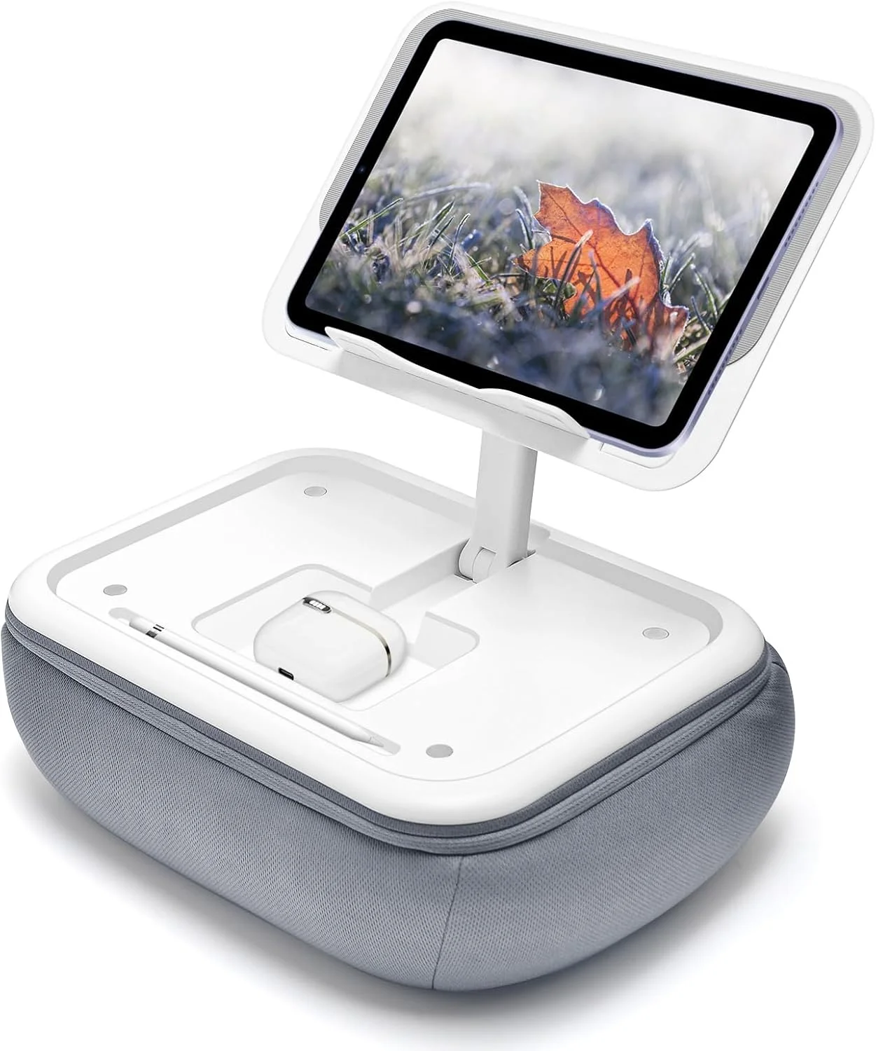 پایه نگهدارنده تبلت و کتاب با بالشتک نرم، قابل تنظیم برای تخت، سازگار با انواع تبلت، گوشی و کتاب - خاکستری