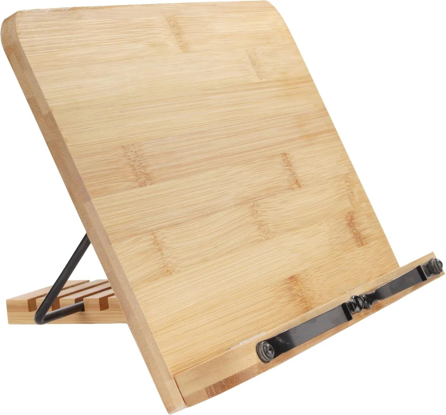 پایه نگهدارنده کتاب بامبو یونیورسال BambooMN، مناسب برای کتاب آشپزی، مطالعه، تلفن همراه، هنر، نت موسیقی، تبلت - قابل حمل و تاشو با 5 موقعیت شیب قابل تنظیم - 1 عدد