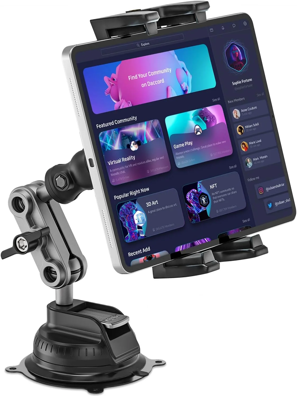 پایه تبلت برای کامیون و خودرو، نگهدارنده تبلت با مکنده قوی/پایه چسبی برای آیپد، مناسب داشبورد، شیشه جلو، دیوار، میز، براکت فلزی 360 درجه برای آیپد پرو/ایر/مینی/گلکسی 4.7 تا 12.9 اینچ