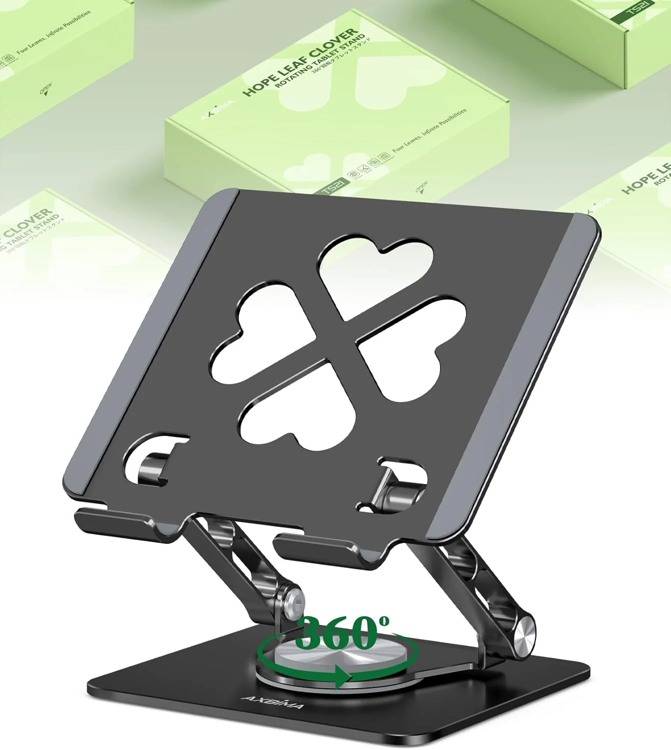 پایه تبلت برای آیپد، نگهدارنده رومیزی آلومینیومی با قابلیت چرخش 360 درجه - پایه رومیزی قابل تنظیم و تاشو سازگار با آیپد پرو 12.9/11، ایر 10.9، سامسونگ تب S9، قابل حمل برای دفتر کار خانگی، مشکی