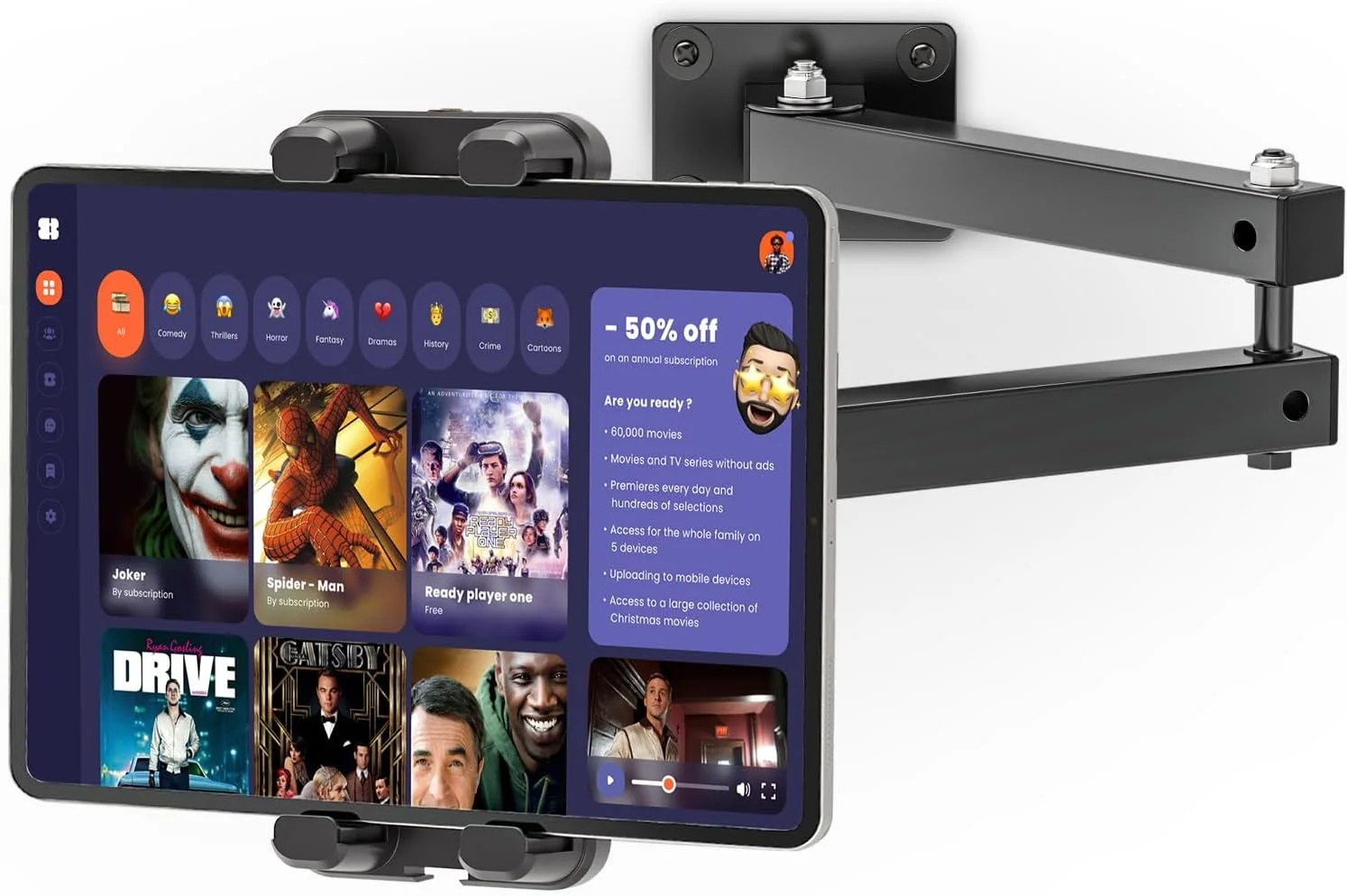 پایه دیواری تبلت تاشو، پایه فلزی مستحکم، استند نگهدارنده تبلت با چرخش 360 درجه با بازوی قابل افزایش 2 مرحله ای، براکت نگهدارنده دیواری آشپزخانه برای همه تبلت های 4.7-12.9 اینچی