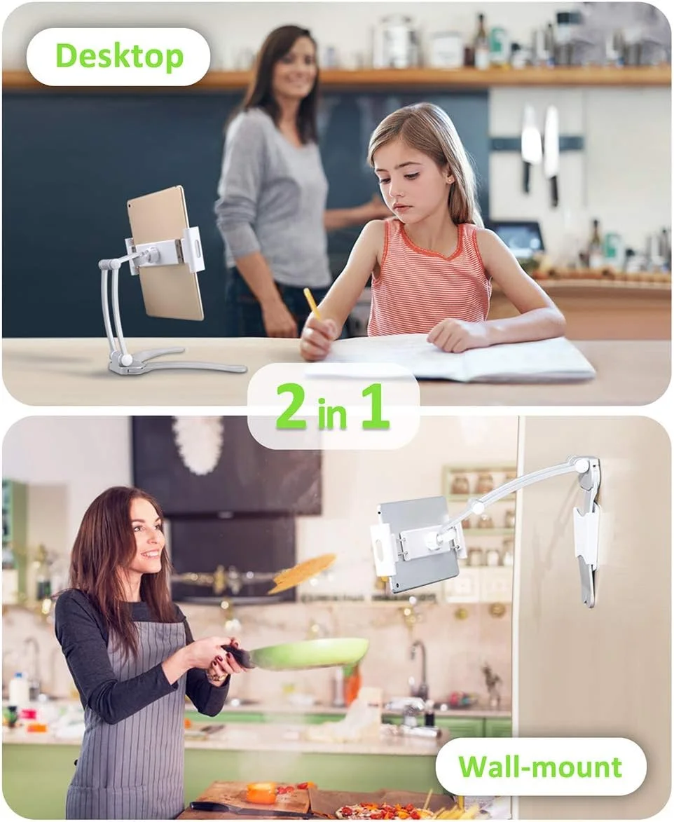 پایه نگهدارنده تبلت کابینت آشپزخانه AYADA، پایه رومیزی و دیواری 2 در 1 برای آیپد 12.9 آلیاژ آلومینیوم فلزی قابل تنظیم چند زاویه تاشو جهانی براکت تبلت تلفن میز آشپزی (نقره ای) پایه نگهدارنده تبلت کابینت آشپزخانه AYADA، پایه رومیزی و دیواری 2 در 1 برای آیپد 12.9 آلیاژ آلومینیوم فلزی قابل تنظیم چند زاویه تاشو جهانی براکت تبلت تلفن میز آشپزی (نقره ای)