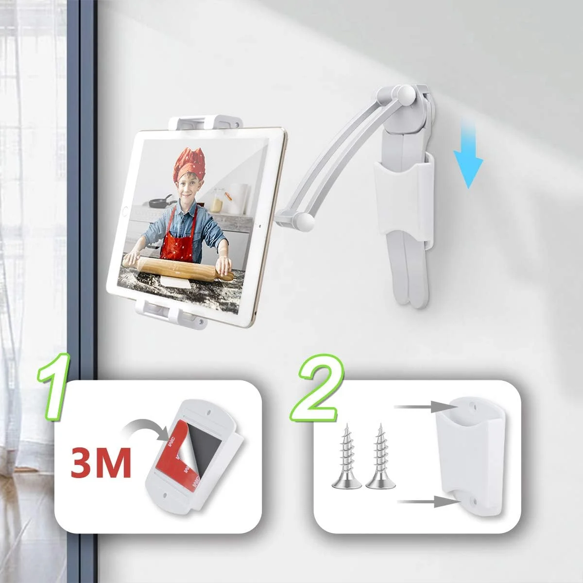 پایه نگهدارنده تبلت کابینت آشپزخانه AYADA، پایه رومیزی و دیواری 2 در 1 برای آیپد 12.9 آلیاژ آلومینیوم فلزی قابل تنظیم چند زاویه تاشو جهانی براکت تبلت تلفن میز آشپزی (نقره ای) پایه نگهدارنده تبلت کابینت آشپزخانه AYADA، پایه رومیزی و دیواری 2 در 1 برای آیپد 12.9 آلیاژ آلومینیوم فلزی قابل تنظیم چند زاویه تاشو جهانی براکت تبلت تلفن میز آشپزی (نقره ای)