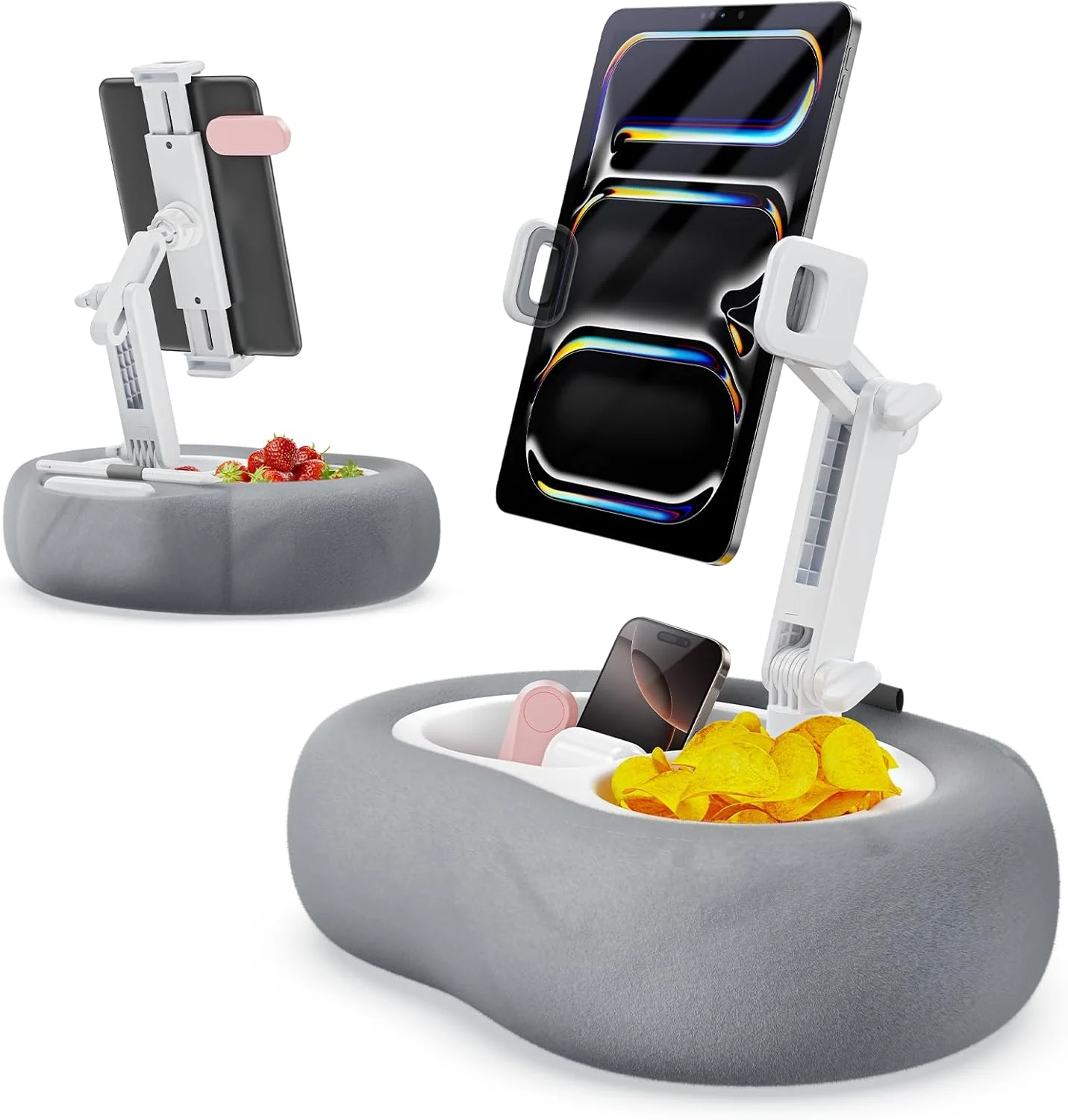 پایه نگهدارنده تبلت و کتاب با سینی جداشدنی مناسب برای آیپد و تبلت، مناسب برای تلفن/کتابخوان 4 تا 13 اینچی با قاب، لوازم جانبی مطالعه، پارچه نرم و لطیف، خاکستری