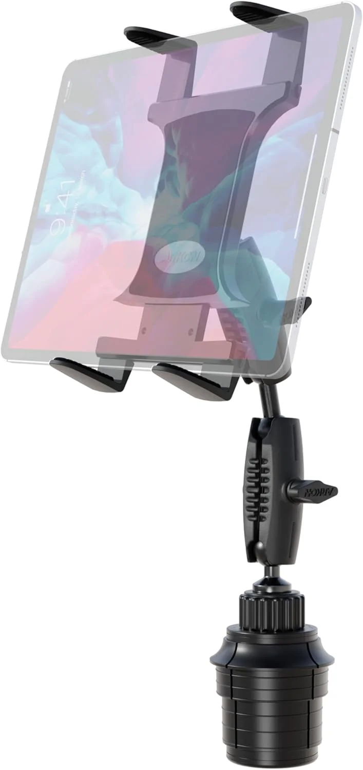 پایه تبلت Slim-Grip آرکون با پایه نگهدارنده فنجانی دوبل و مقاوم خودرو | نگهدارنده تبلت با اندازه جهانی | نگهدارنده فنجانی قابل افزایش طول | سازگار با آیپد، سامسونگ، گوگل، کیندل و غیره