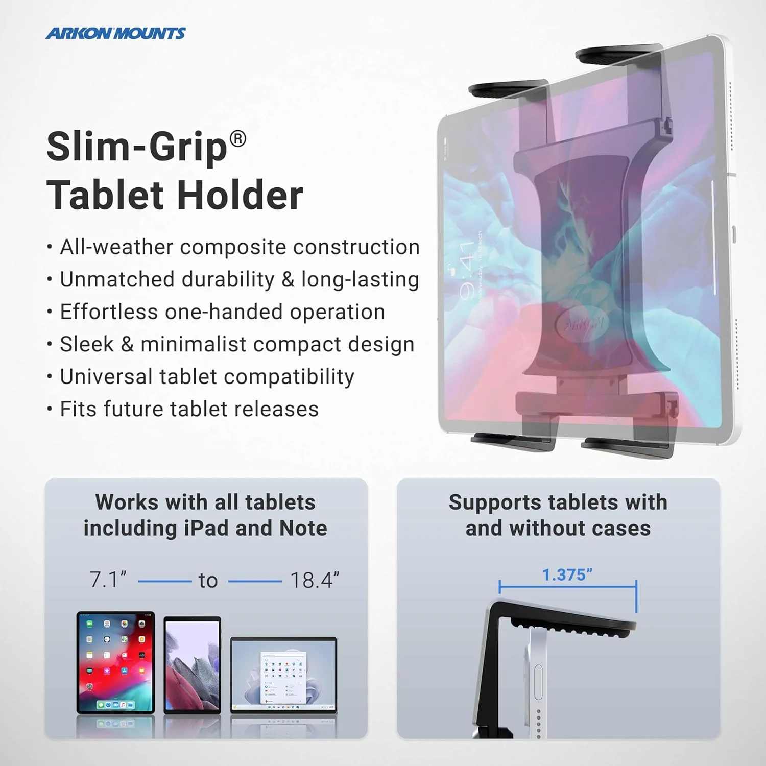 پایه تبلت ریلی صندلی خودرو ARKON | مقاوم برای خودرو/کامیون | زاویه و ارتفاع قابل تنظیم | نصب و جداسازی آسان | بازوی 22 اینچی برای دسترسی و راحتی بیشتر