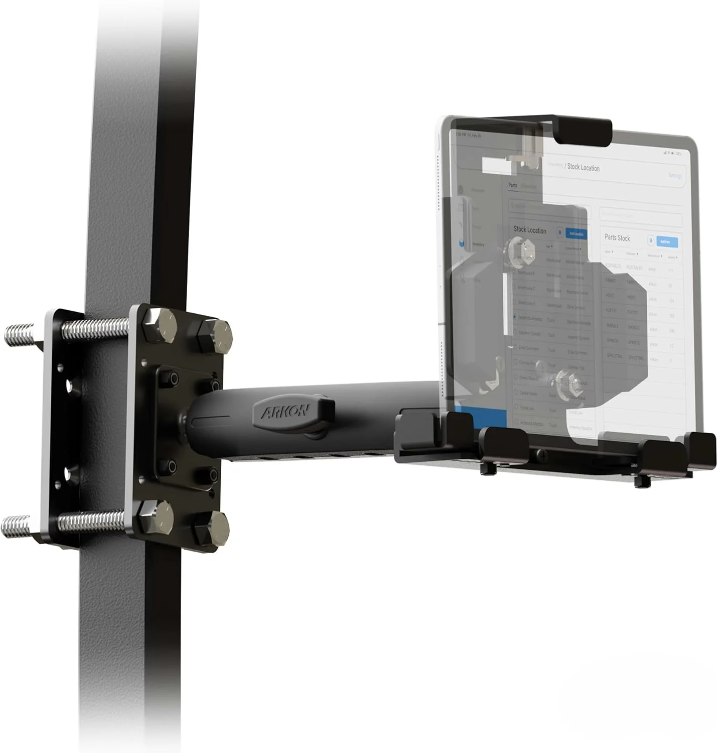 پایه تبلت قفل‌دار آرکون با بازوی قابل تنظیم | استحکام صنعتی | طراحی سنگین | قابل تنظیم | افزایش بهره‌وری انبار | نصب آسان | مناسب برای آیپد و تبلت‌های سامسونگ