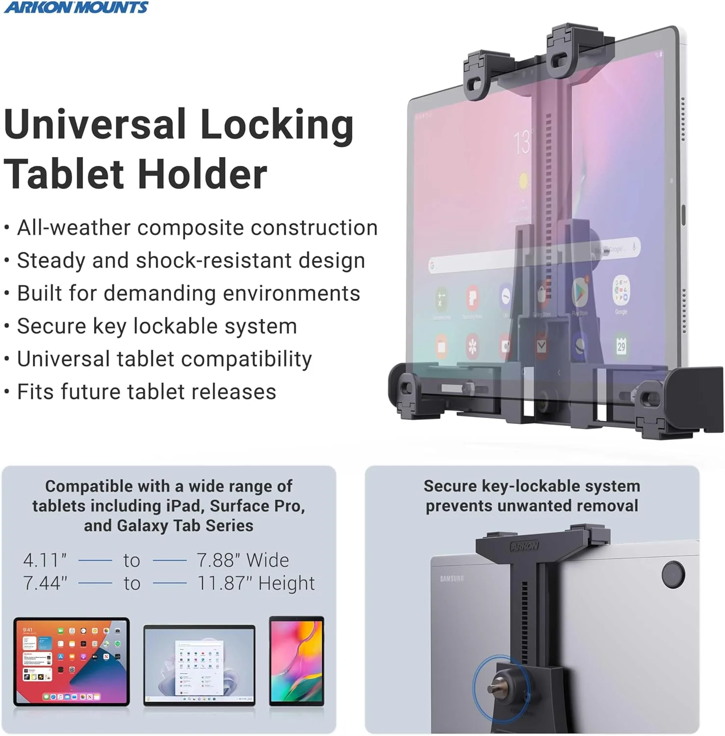 پایه تبلت فلزی قفل‌دار مقاوم ۷.۲۵ اینچی مخصوص لیفتراک آرکان