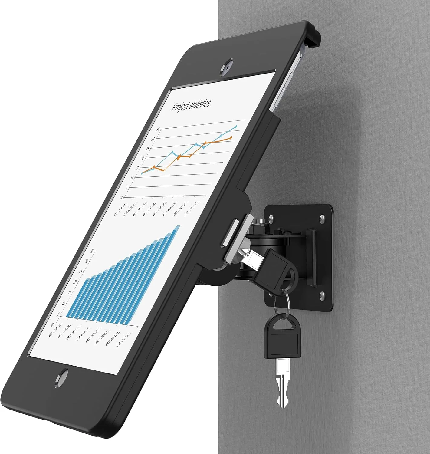 پایه دیواری آیپد - نگهدارنده دیواری تبلت با سیستم قفل آلومینیومی ضد سرقت، سازگار فقط با آیپد 10.2 اینچی (نسل 9، 8، 7)، طراحی قابل تنظیم - مشکی