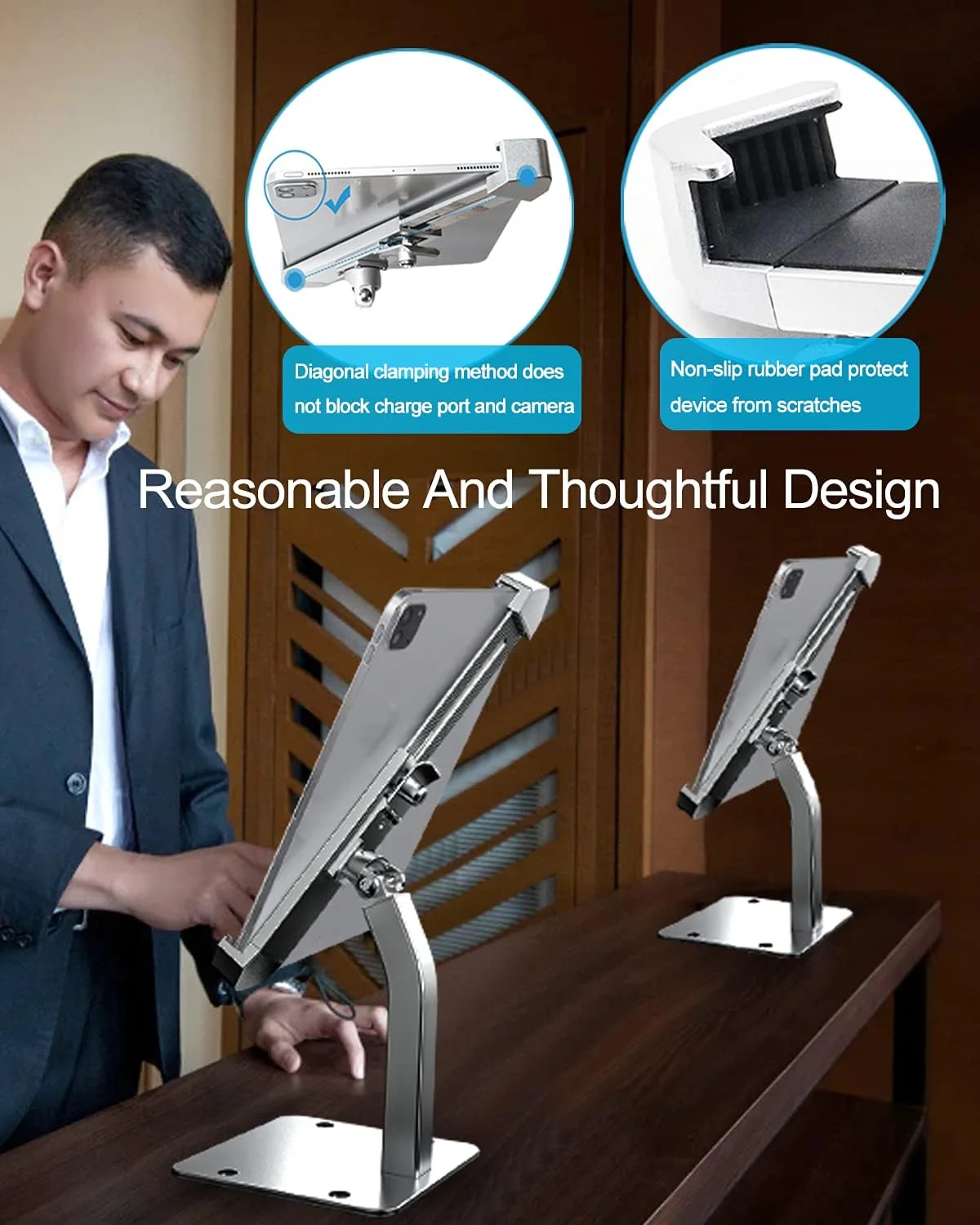 پایه رومیزی تبلت ضد سرقت وولیی، پایه نگهدارنده تبلت سنگین وزن برای پیشخوان، پایه نمایش تبلت POS با قفل و کلید امنیتی، سازگار با آیپد پرو/ایر/مینی، تبلت های گلکسی و سایر تبلت های 7-11 اینچی