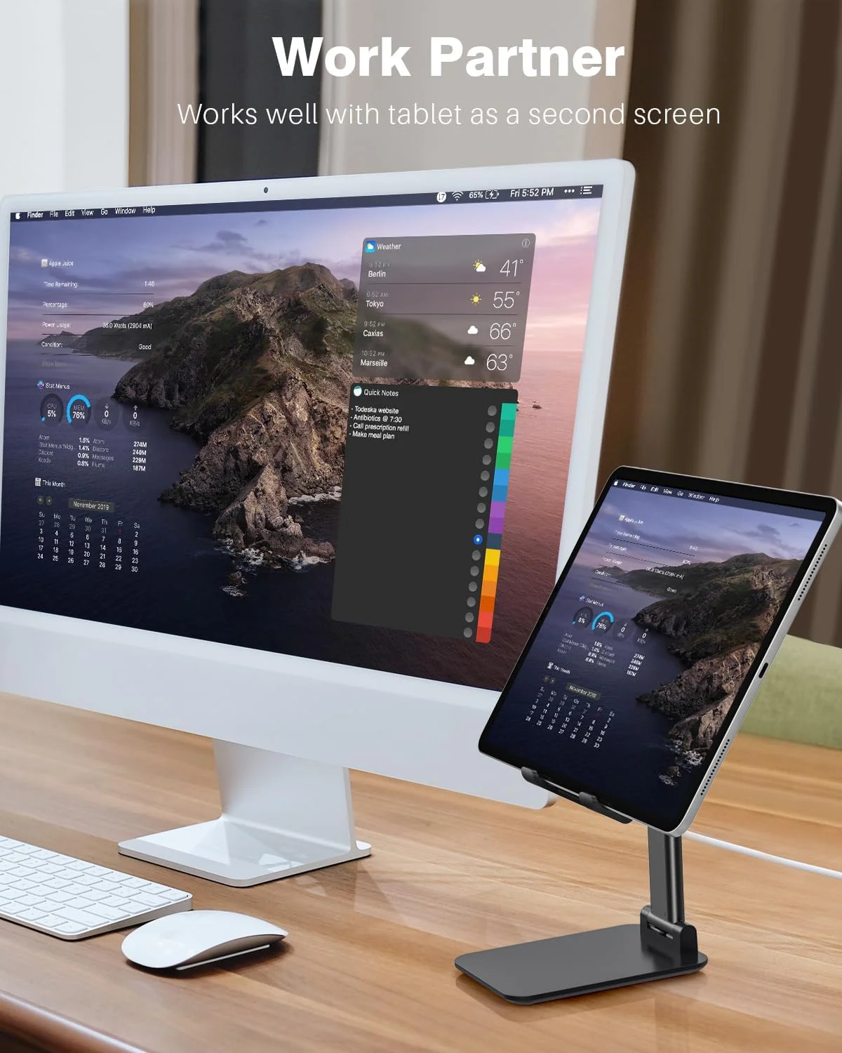 پایه تبلت آنوزر تاشو و قابل تنظیم، پایه مانیتور با عرض 5.55*3.94 اینچ، مناسب برای نگهدارنده آیپد سازگار با آیپد پرو 11، 12.9/آیپد 10.9 نسل 10، سرفیس پرو، مانیتور قابل حمل 4.7-15.6 اینچ