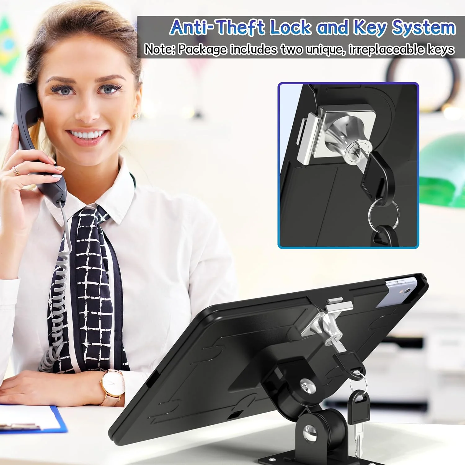 پایه دیواری آیپد - نگهدارنده دیواری تبلت با سیستم قفل آلومینیومی ضد سرقت، سازگار فقط با آیپد 10.2 اینچی (نسل 9، 8، 7)، طراحی قابل تنظیم - مشکی