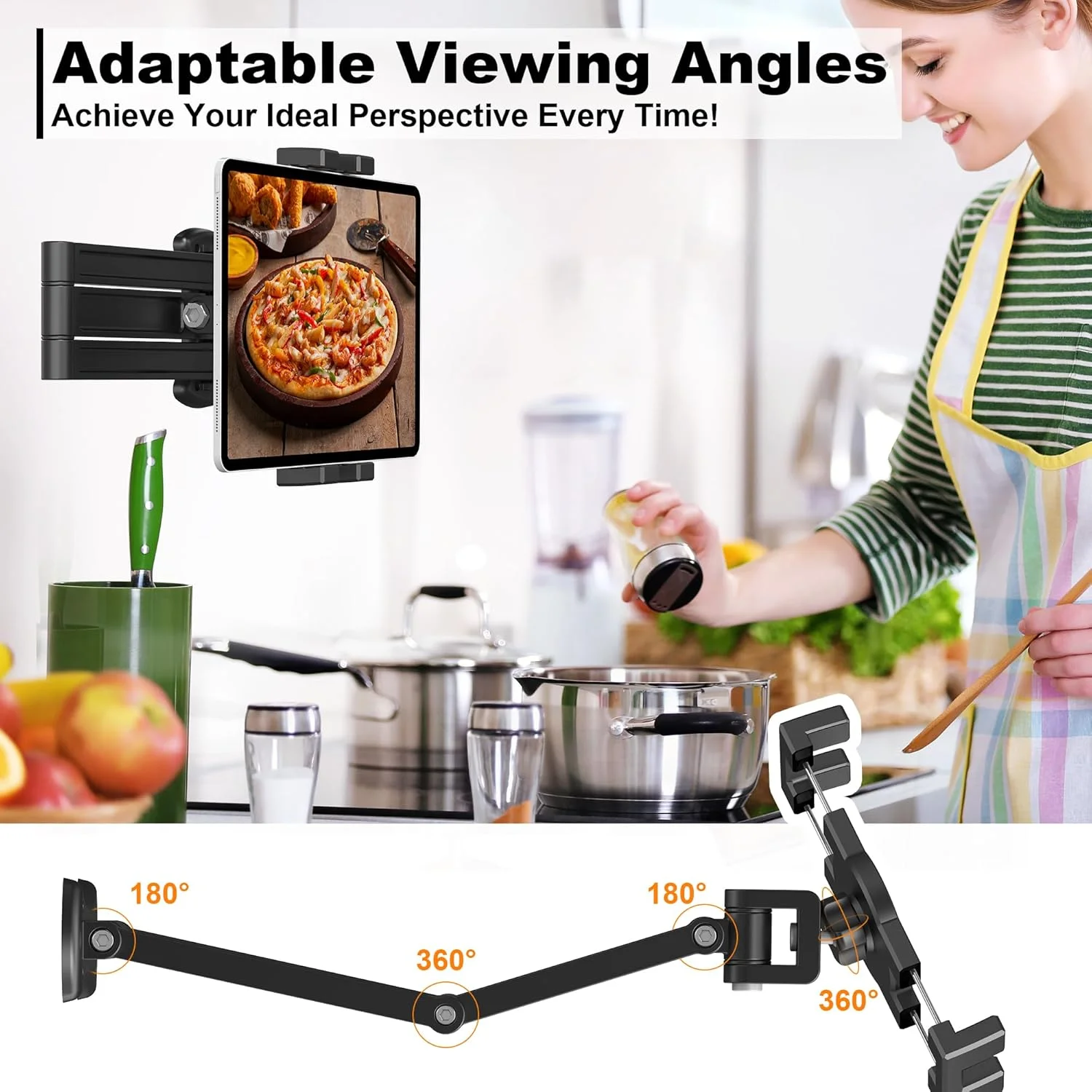 پایه دیواری تبلت، نگهدارنده دیواری تبلت آلومینیومی مستحکم برای تبلت های 7 تا 12.9 اینچی، بازوی چرخان 360 درجه، نصب آسان، ایده آل برای کلاس درس، سالن ورزشی، آشپزخانه - سازگار با آیپد پرو ایر مینی سامسونگ