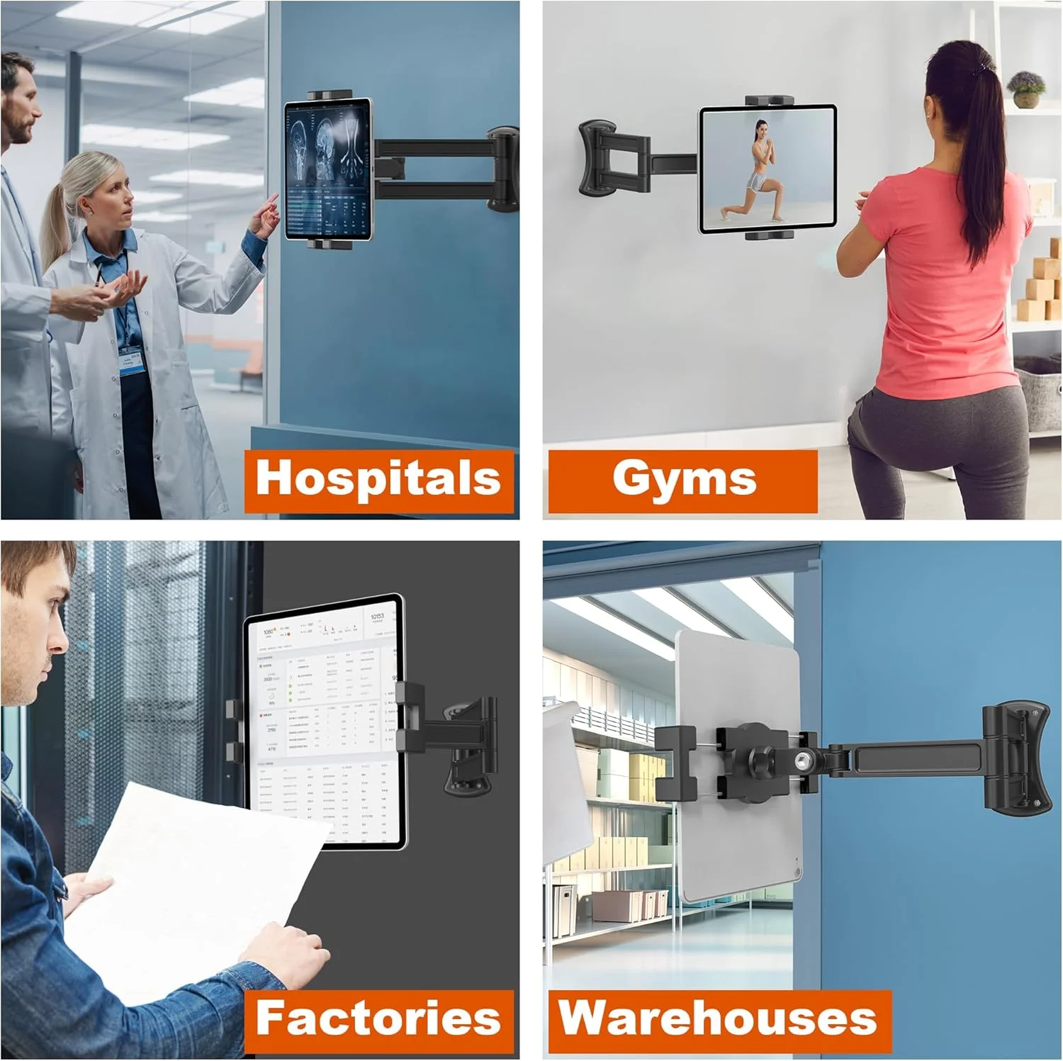 پایه دیواری تبلت، نگهدارنده دیواری تبلت آلومینیومی مستحکم برای تبلت های 7 تا 12.9 اینچی، بازوی چرخان 360 درجه، نصب آسان، ایده آل برای کلاس درس، سالن ورزشی، آشپزخانه - سازگار با آیپد پرو ایر مینی سامسونگ