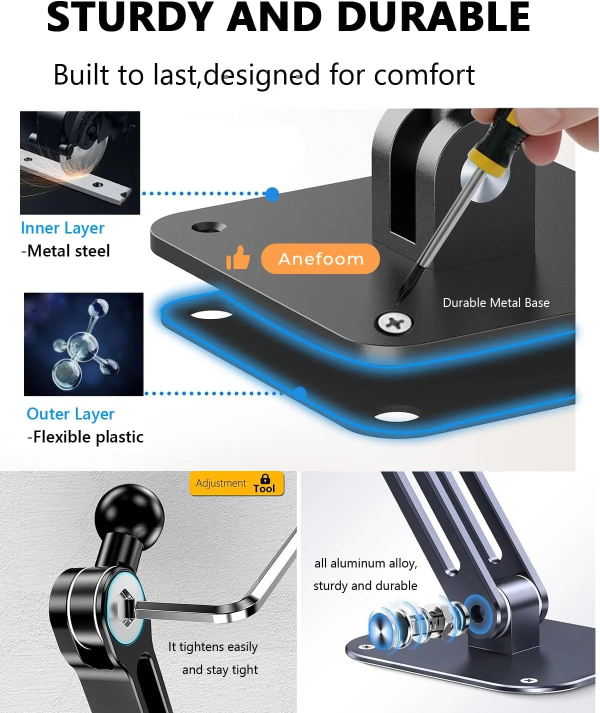 پایه دیواری آیپد، نگهدارنده دیواری تبلت آلومینیومی قابل افزایش طول با پایه چرخان 360 درجه قابل تنظیم و تاشو برای آیپد پرو ایر مینی، گلکسی تب/کیندل، همه تلفن ها و تبلت های 4.7-13 اینچی