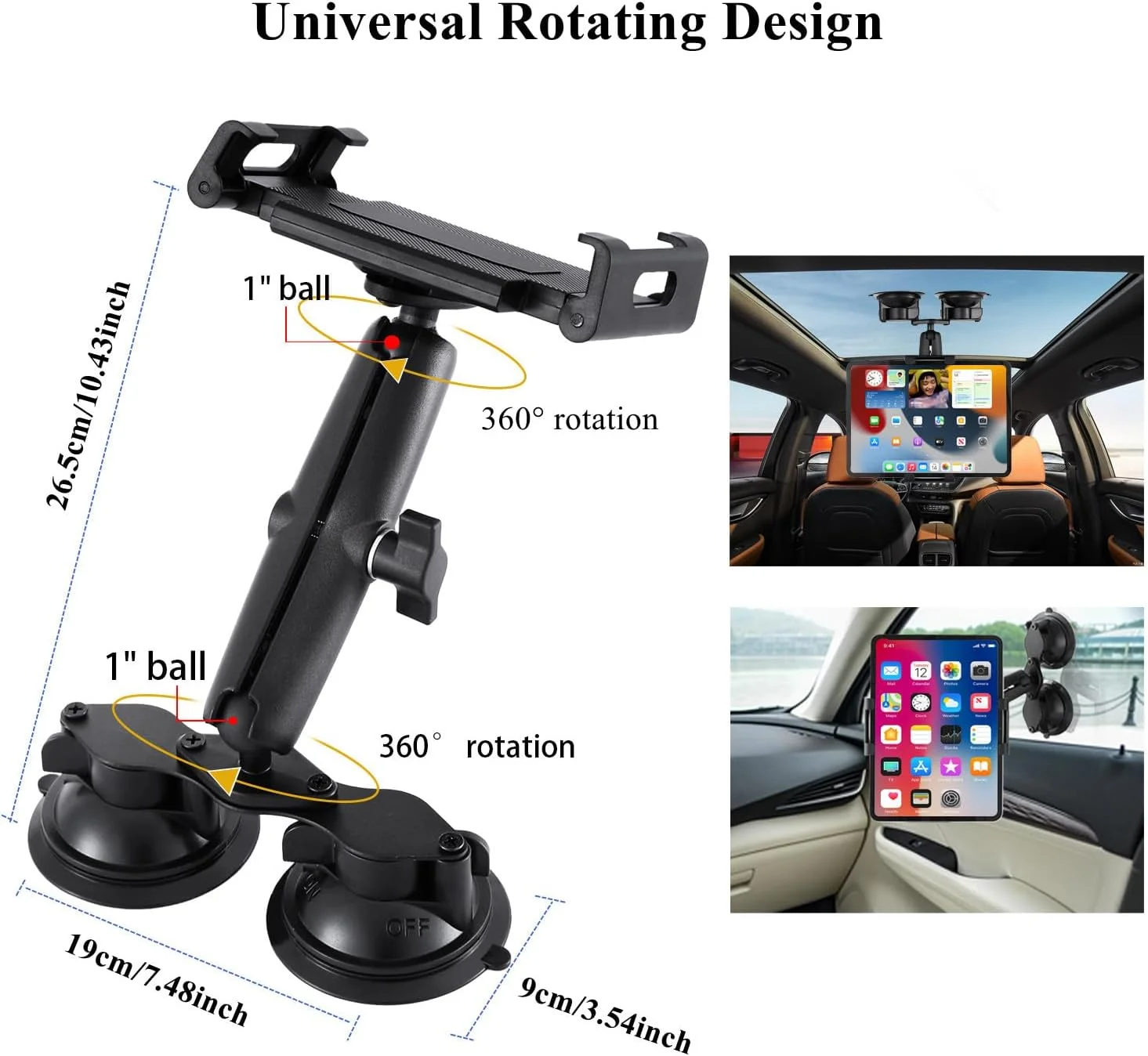 پایه نگهدارنده تبلت آلومینیومی با پایه دوگانه مکنده برای شیشه کامیون/خودرو/قایق، پایه تبلت مناسب برای آیپد ایر ۱۳ اینچ، آیپد پرو ۱۲.۹ اینچ و سایر تبلت های ۴.۷-۱۵ اینچی، نصب روی پنجره آینه حمام