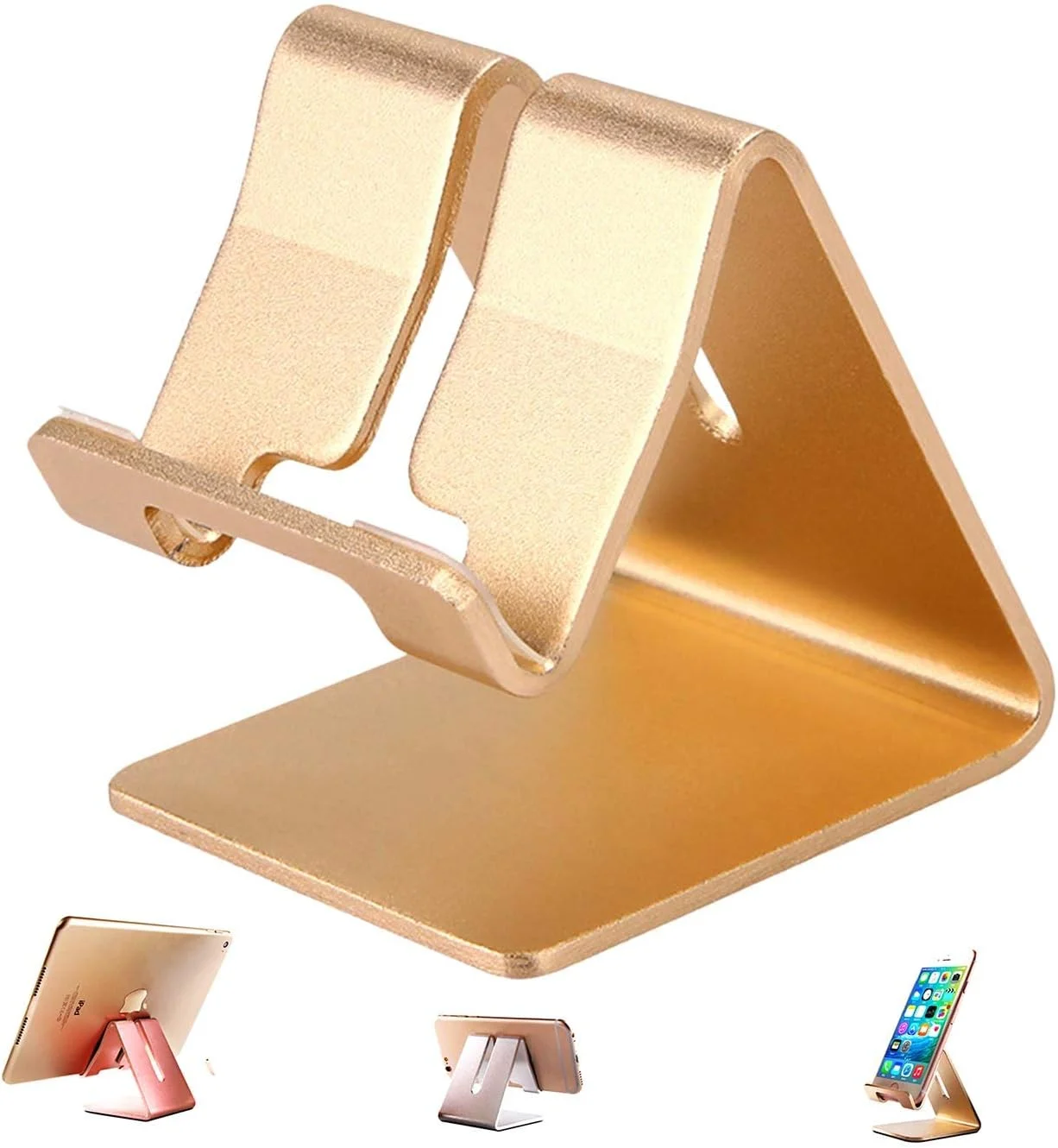 پایه نگهدارنده تبلت، پایه رومیزی آلومینیومی و محکم، سازگار با تبلت‌هایی مانند آیپد ایر مینی پرو، گوشی 14 13 11 XR MAX XS Max XR X Plus و سایر تبلت‌ها (4-13 اینچ) - طلایی