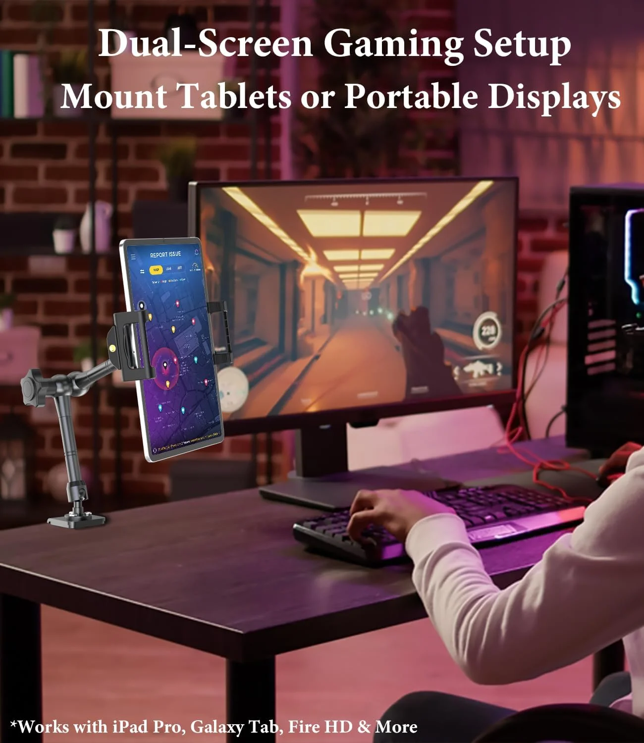 پایه نگهدارنده تبلت آلومینیومی برای میز، مناسب برای تبلت های با ضخامت زیاد، گیره قابل تنظیم آیپد برای دفتر کار، تماس ویدیویی، لوازم جانبی میز بازی، مناسب برای آیپد پرو ۱۳ / ایر / مینی، گلکسی تب، مانیتور قابل حمل ۵.۵ تا ۱۵.۶ اینچ