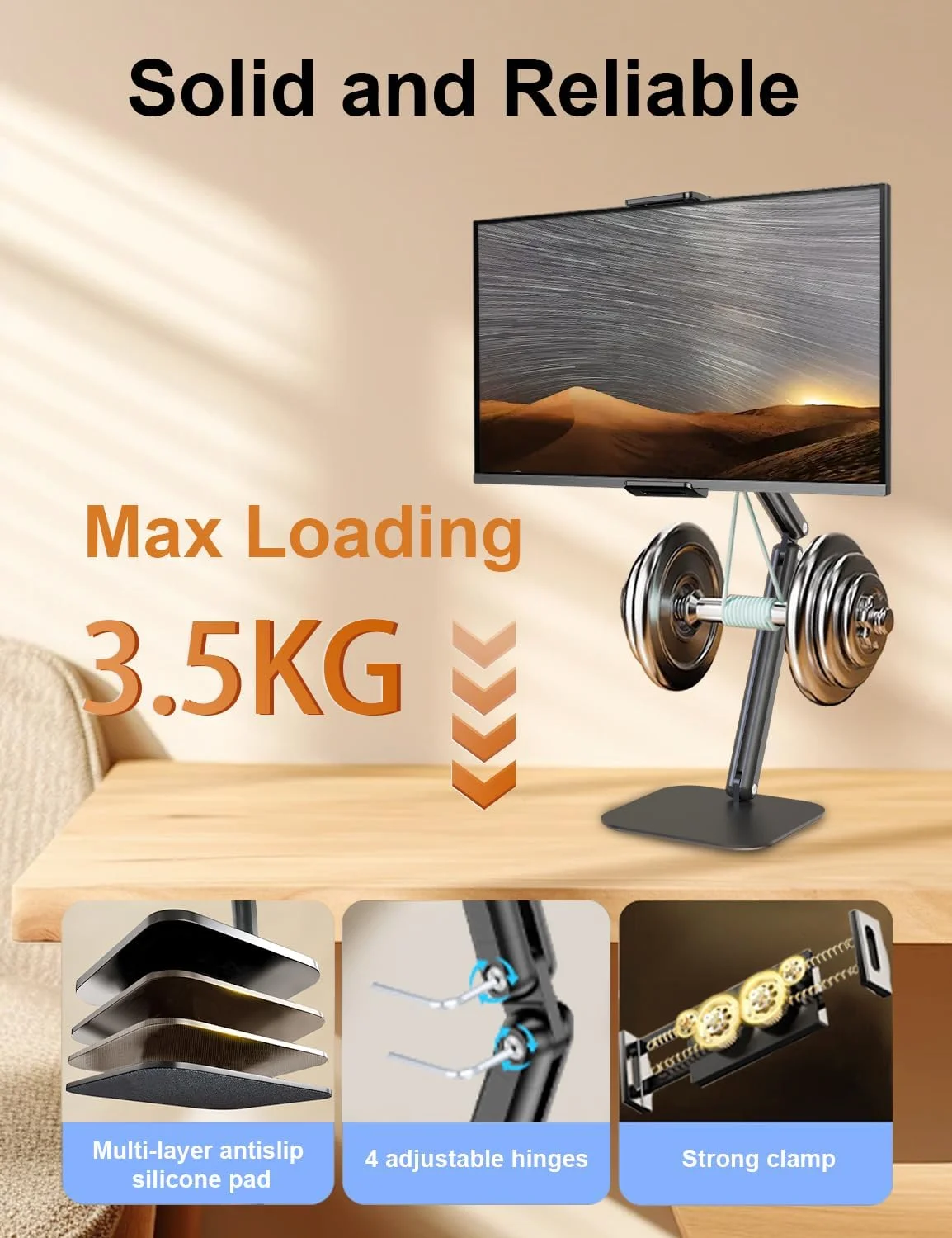 پایه تبلت آلومینیومی چند زاویه قابل تنظیم، پایه فلزی سنگین برای میز، سازگار با آیپد پرو، سرفیس، کیندل، تبلت ها، مانیتورهای قابل حمل 5.1 تا 13 اینچی و موارد دیگر