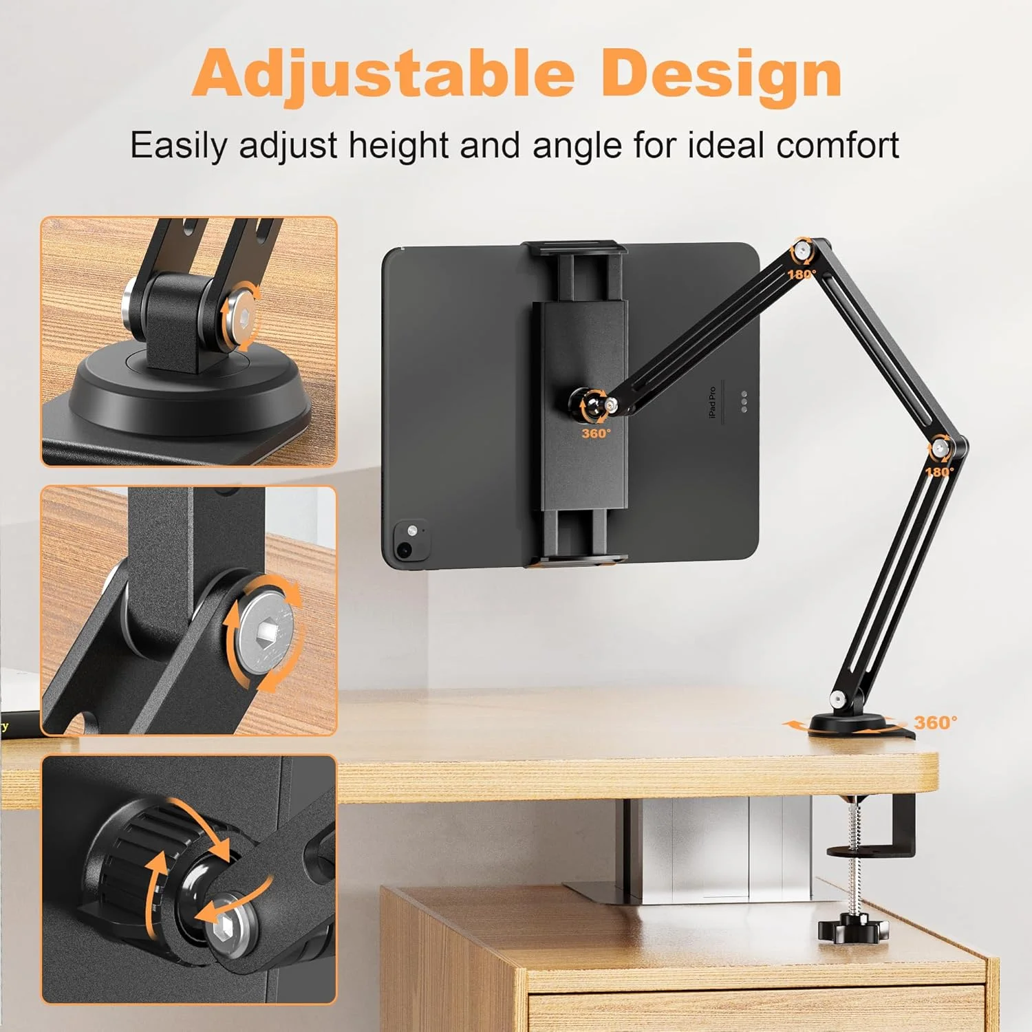 پایه تبلت برای آیپد، بازوی تبلت تاشو آلیاژ آلومینیوم، نگهدارنده آیپد برای میز سازگار با آیپد پرو ایر مینی، تبلت سامسونگ گلکسی، پایه مانیتور قابل حمل 5.1-9.8 اینچ قابل تنظیم