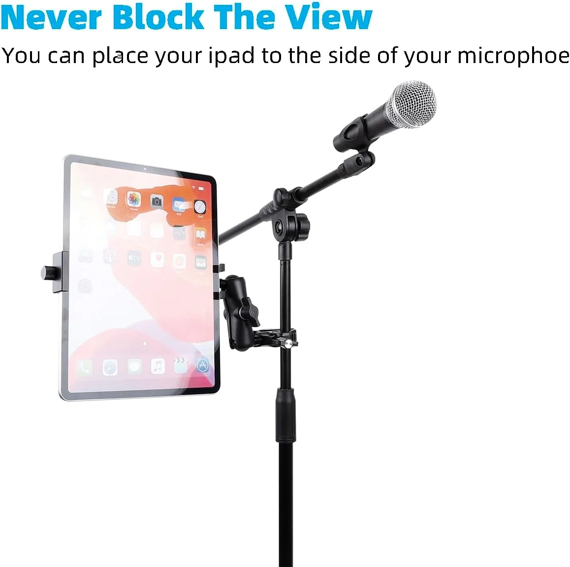 نگهدارنده تبلت آلومینیومی برای پایه میکروفون، نصب جانبی برای همه آیپدها، چرخش 360 درجه با گیره فوق العاده سازگار با آیپد پرو 12.9، ایر، مینی، تب های گلکسی، تبلت های 4.7-15 اینچی