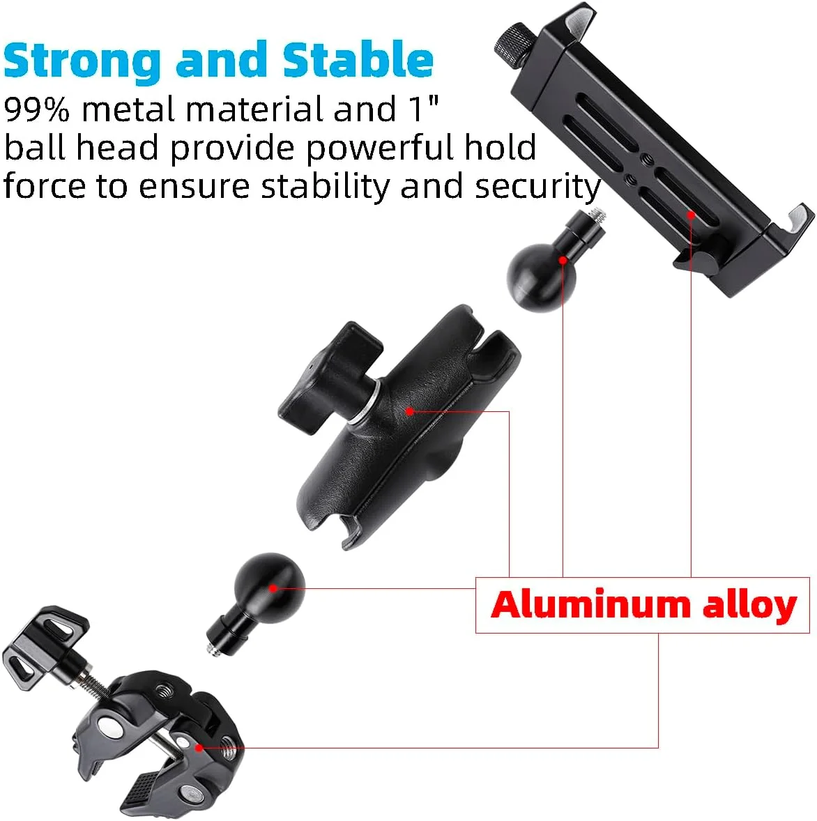 نگهدارنده تبلت آلومینیومی برای پایه میکروفون، نصب جانبی برای همه آیپدها، چرخش 360 درجه با گیره فوق العاده سازگار با آیپد پرو 12.9، ایر، مینی، تب های گلکسی، تبلت های 4.7-15 اینچی