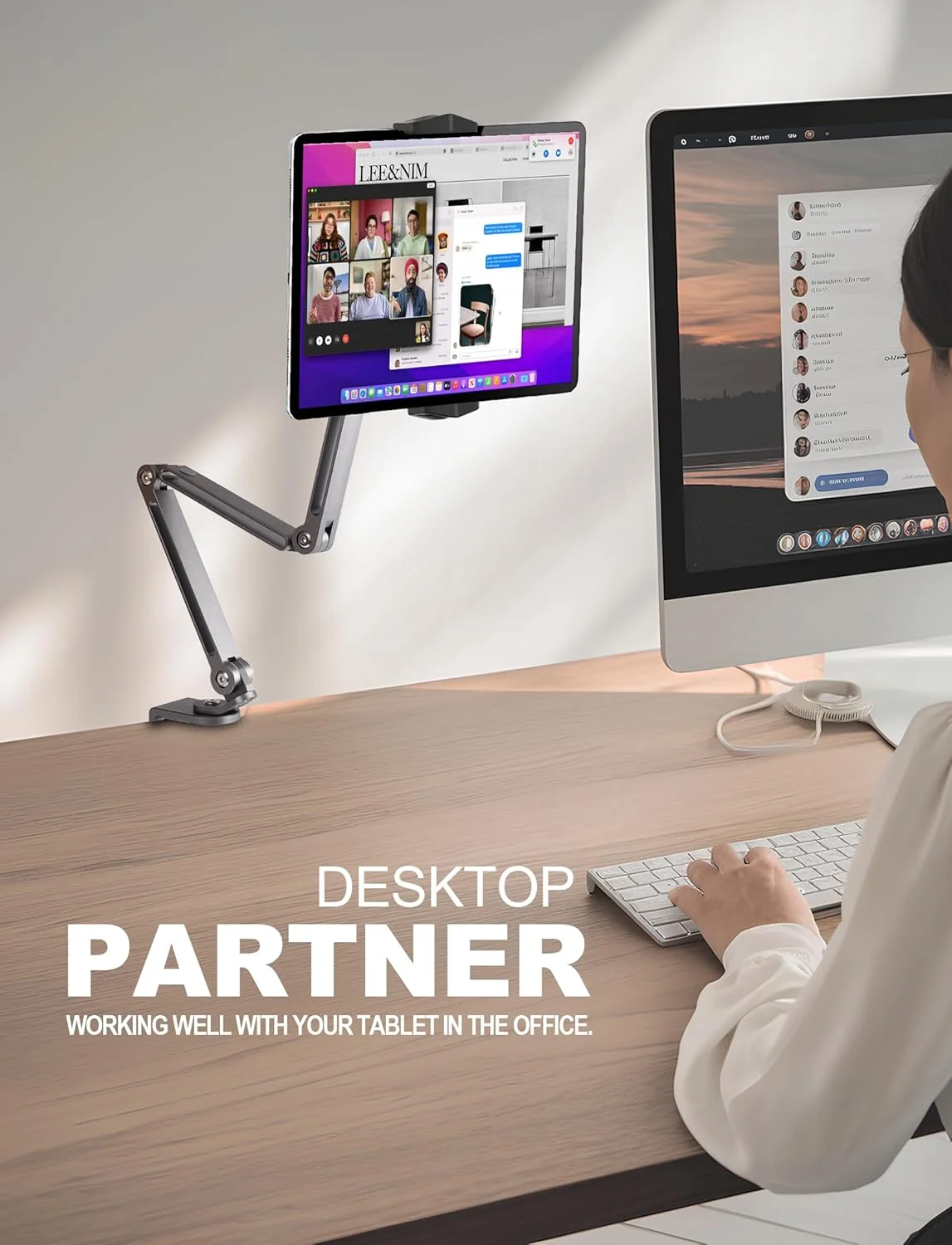 پایه تبلت آلیاژ آلومینیوم برای میز، بازوی آیپد با قابلیت تنظیم 360 درجه، نگهدارنده تاشو تلفن سازگار با آیپد پرو ایر 13/12.9/11 مینی، مانیتور قابل حمل 15.6، سامسونگ گلکسی، کیندل - خاکستری