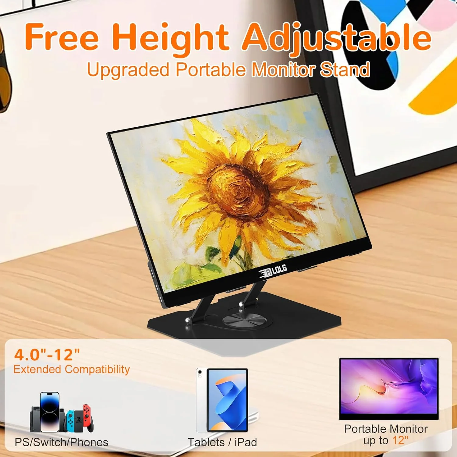 پایه تبلت تاشو ارگونومیک قابل تنظیم برای میز با پایه چرخان 360 درجه، سازگار با آیپد/آیفون مانیتور قابل حمل تا 15 اینچ برای میز کار، مشکی