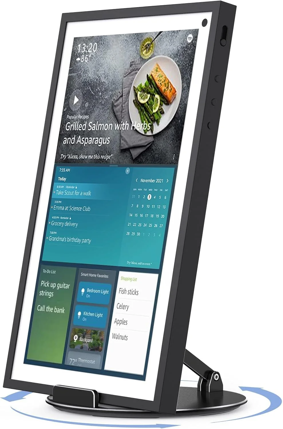 پایه چرخان و شیب‌دار آلموز برای اکو شو 15، پایه آلومینیومی برای نمایشگر هوشمند 15.6 اینچی شو و آیپد/تبلت‌های تا 18 اینچ، با پایه چرخان 360 درجه، زاویه دید قابل تنظیم، بدون نیاز به نصب (مشکی)