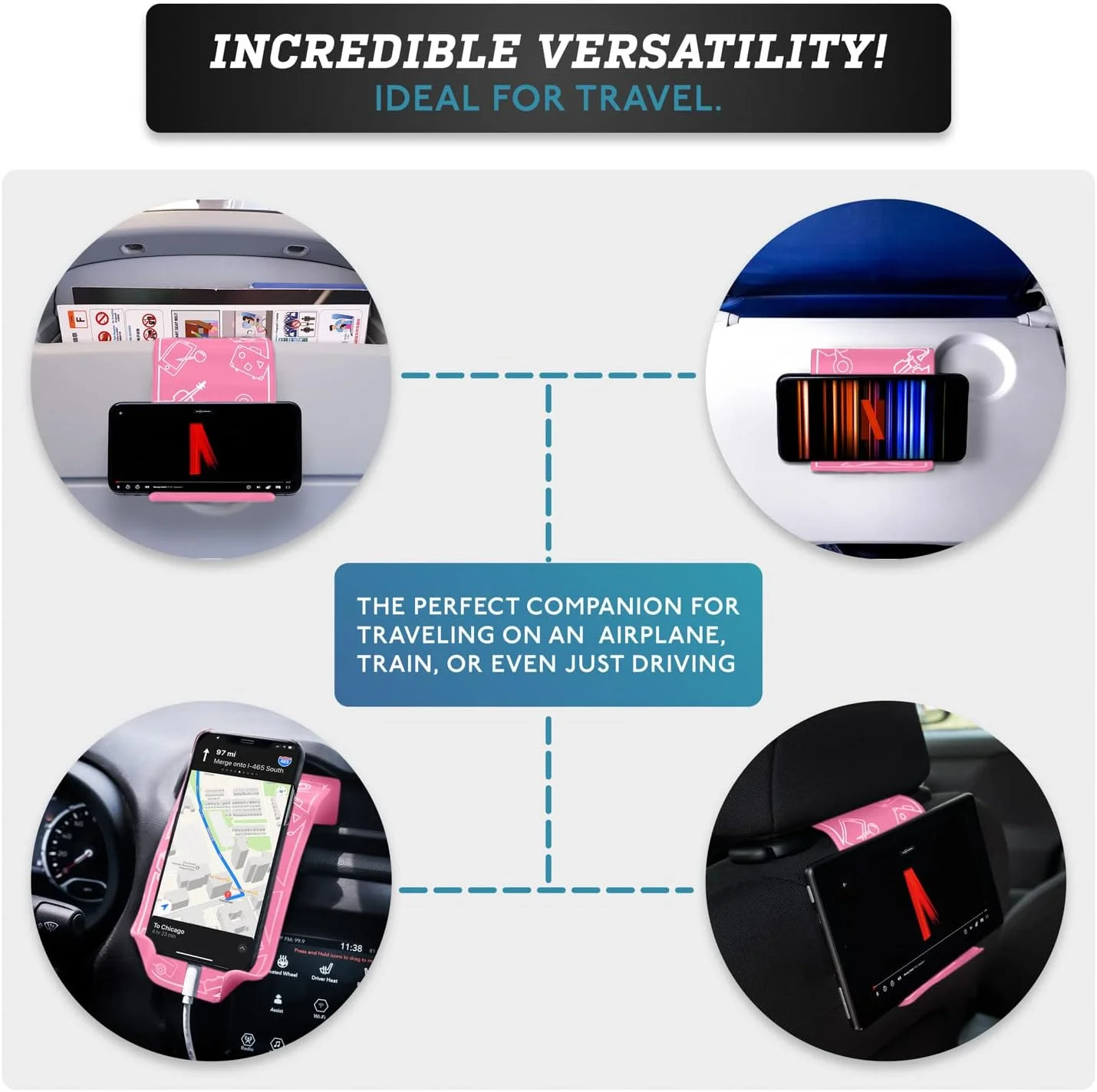 ملزومات سفر هوایی: نگهدارنده گوشی موبایل تاشو و استند تبلت انعطاف پذیر برای میز، تخت، تردمیل، خانه و لوازم جانبی مسافرت هوایی - وسایل ضروری سفر (صورتی)