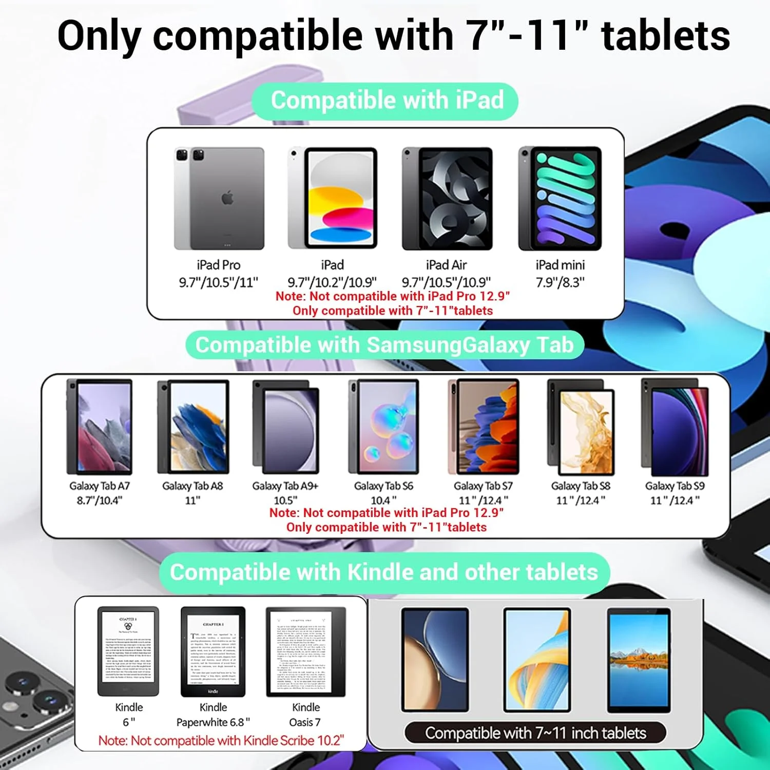 پایه نگهدارنده تبلت برای هواپیما، وسیله ضروری مسافرتی برای استفاده بدون دست، با چرخش 360 درجه چند جهته، سازگار با آیپد/تبلت های گلکسی، فقط مناسب تبلت های 7 تا 11 اینچی (بنفش)