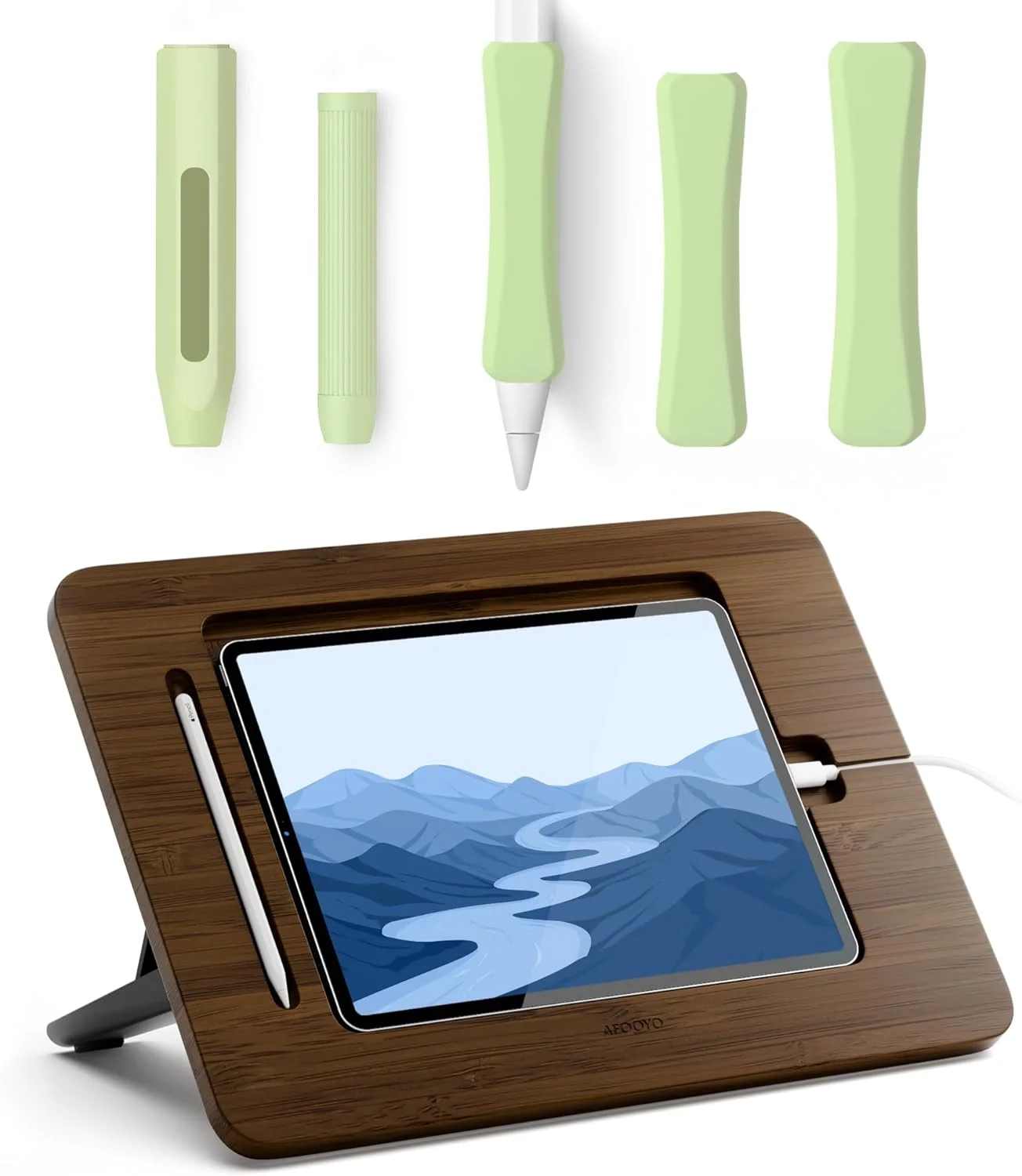 پایه طراحی آیپد بامبو + 5 عدد گریپ مداد سازگار فقط با قلم اپل نسل دوم