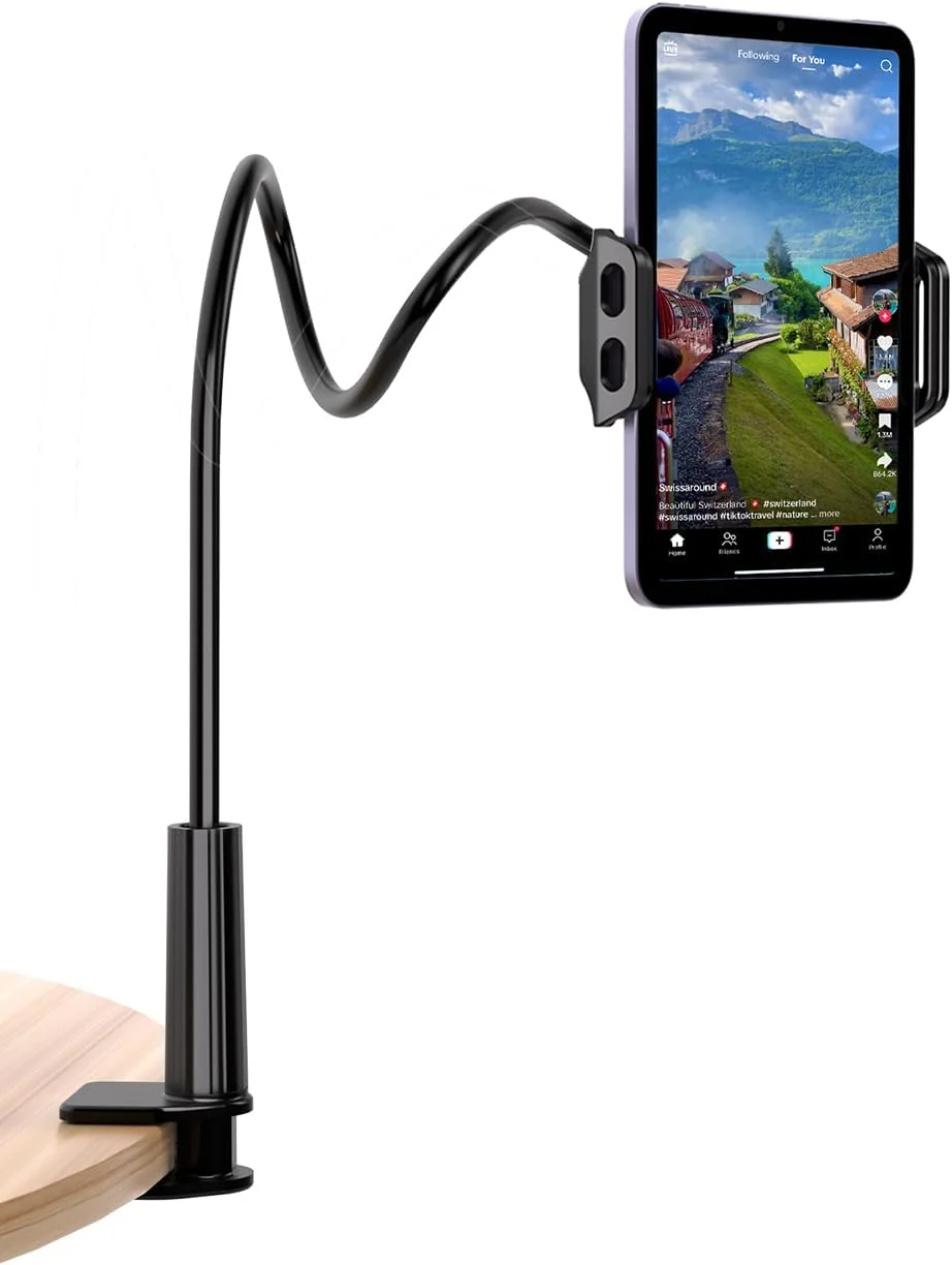 پایه نگهدارنده تبلت و گوشی ADZERD برای مطالعه در تخت، پایه گردن غازی برای آیفون، آیپد، کیندل، سازگار با تمام دستگاه های 5-7.8 اینچی، بازوی بلند قابل تنظیم با ظرفیت وزن قوی