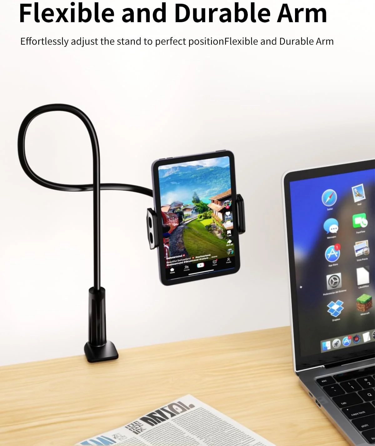 پایه نگهدارنده تبلت و گوشی ADZERD برای مطالعه در تخت، پایه گردن غازی برای آیفون، آیپد، کیندل، سازگار با تمام دستگاه های 5-7.8 اینچی، بازوی بلند قابل تنظیم با ظرفیت وزن قوی