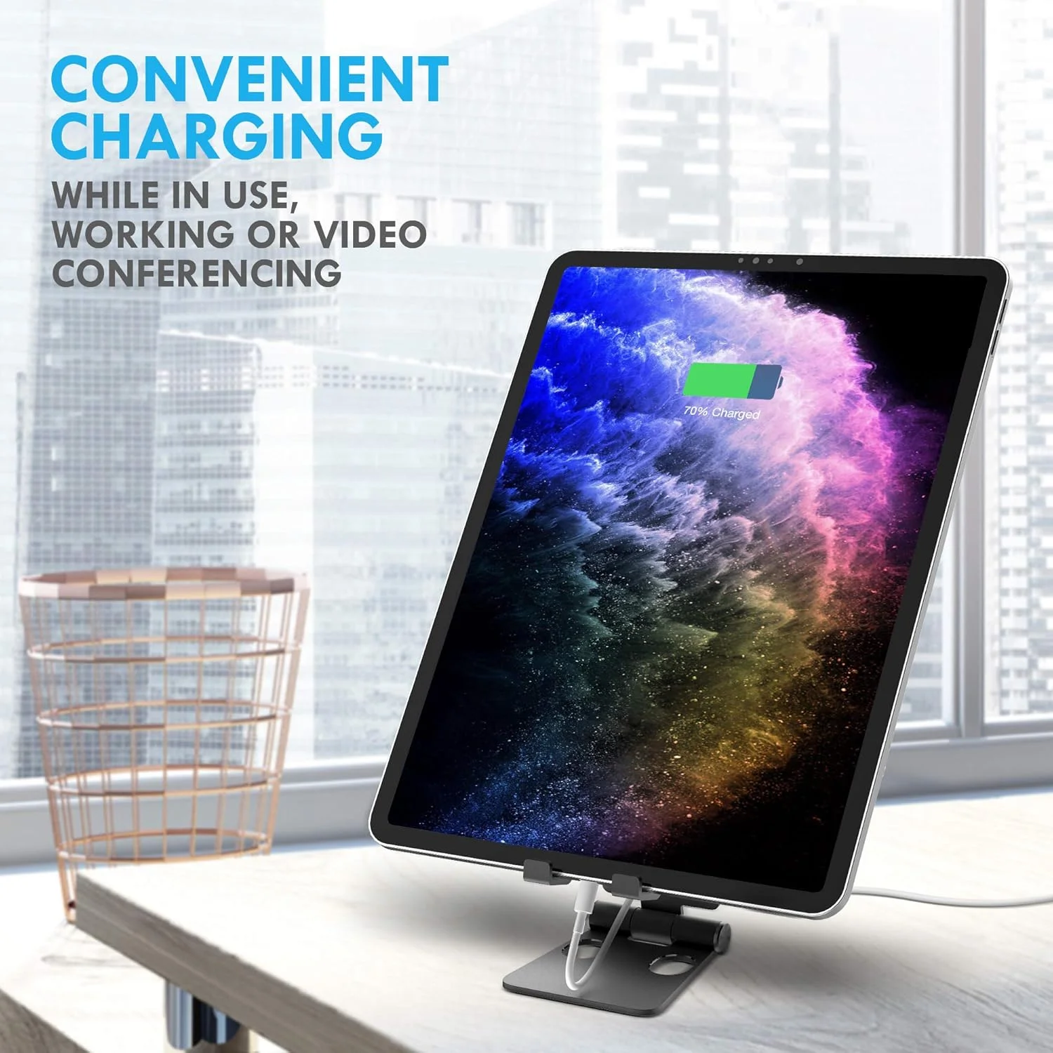 پایه تبلت آلومینیومی قابل تنظیم Aduro U-Rise XL، نگهدارنده آیپد، پایه تاشو تلفن سازگار با iPhone iPad Pro 11, 9.7, 10.5 Air Mini 4 3 2, Nexus, Tab, E-Reader (4-12") مشکی