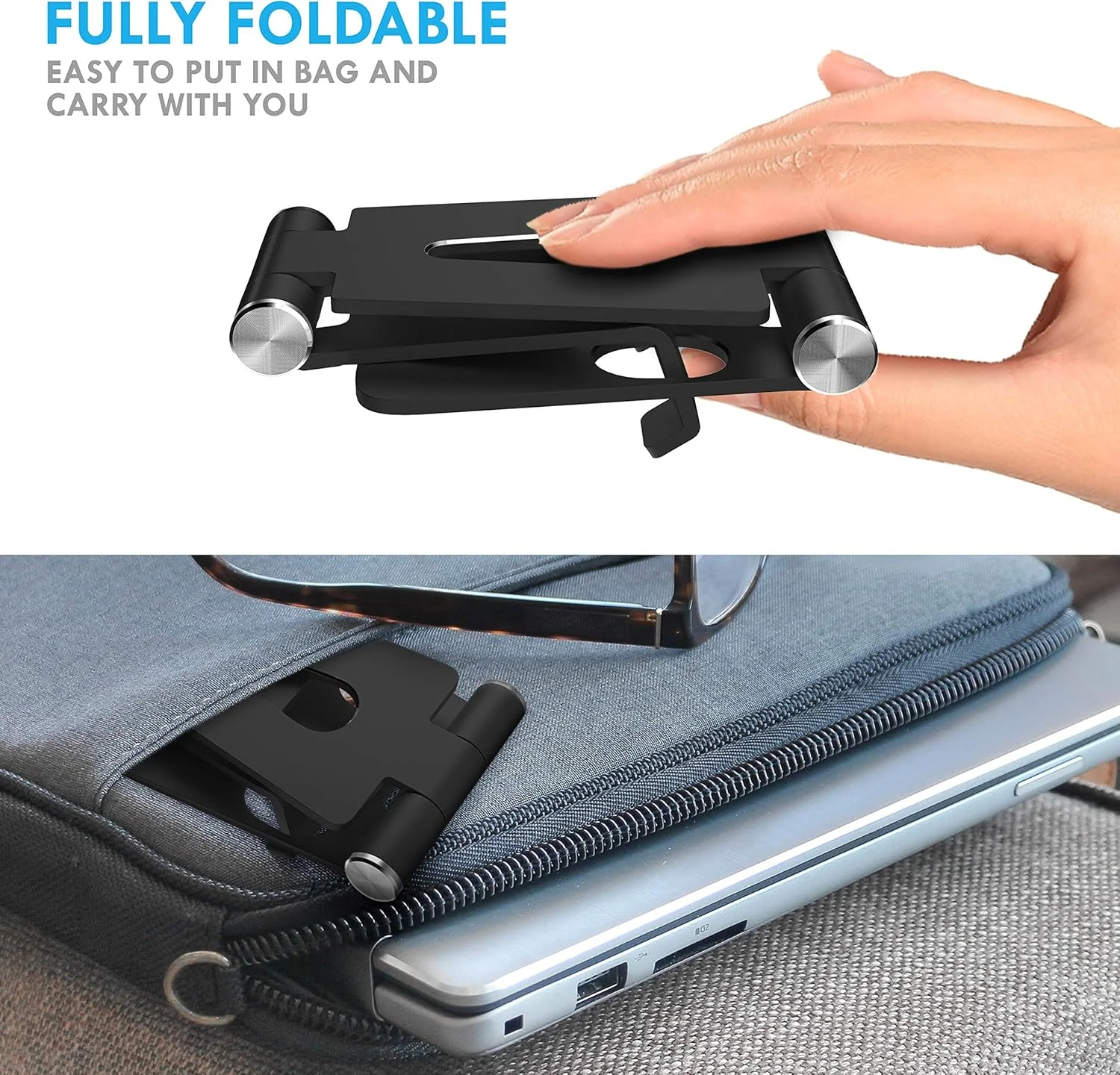 پایه تبلت آلومینیومی قابل تنظیم Aduro U-Rise XL، نگهدارنده آیپد، پایه تاشو تلفن سازگار با iPhone iPad Pro 11, 9.7, 10.5 Air Mini 4 3 2, Nexus, Tab, E-Reader (4-12") مشکی