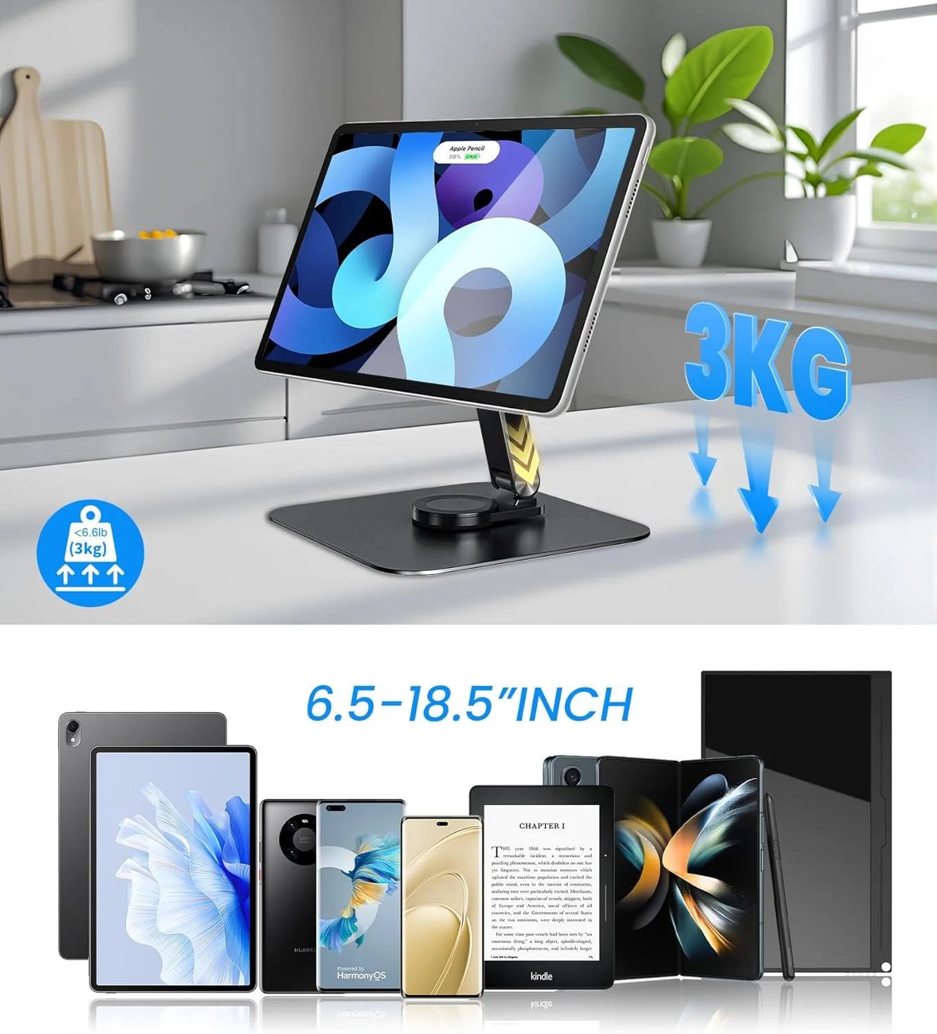 پایه نگهدارنده مغناطیسی قابل تنظیم و قابل حمل برای مانیتور/آیفون/تبلت با رهاسازی سریع مغناطیسی - تاشو مناسب برای مانیتورهای قابل حمل و آیپد ایر مینی پرو سامسونگ POS، کیندل در اندازه های 10.1، 10.5، 11، 11.6، 12، 12.5، 15.6، 17، 17.3، 18 و 18.5 اینچ