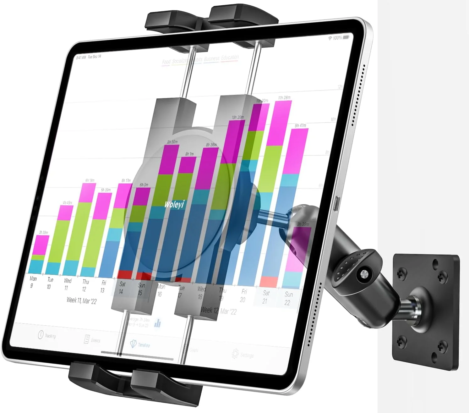 پایه نگهدارنده تبلت کوچک، هولدر آیپد دیواری فلزی با قابلیت تنظیم 360 درجه، موقعیت های سوراخ چندگانه، پایه آلیاژی و بازوی مفصلی، برای آیپد پرو ایر مینی، گلکسی تب، زد فولد، فایر اچ دی، سرفیس، آیفون، دستگاه های 4-13 اینچی