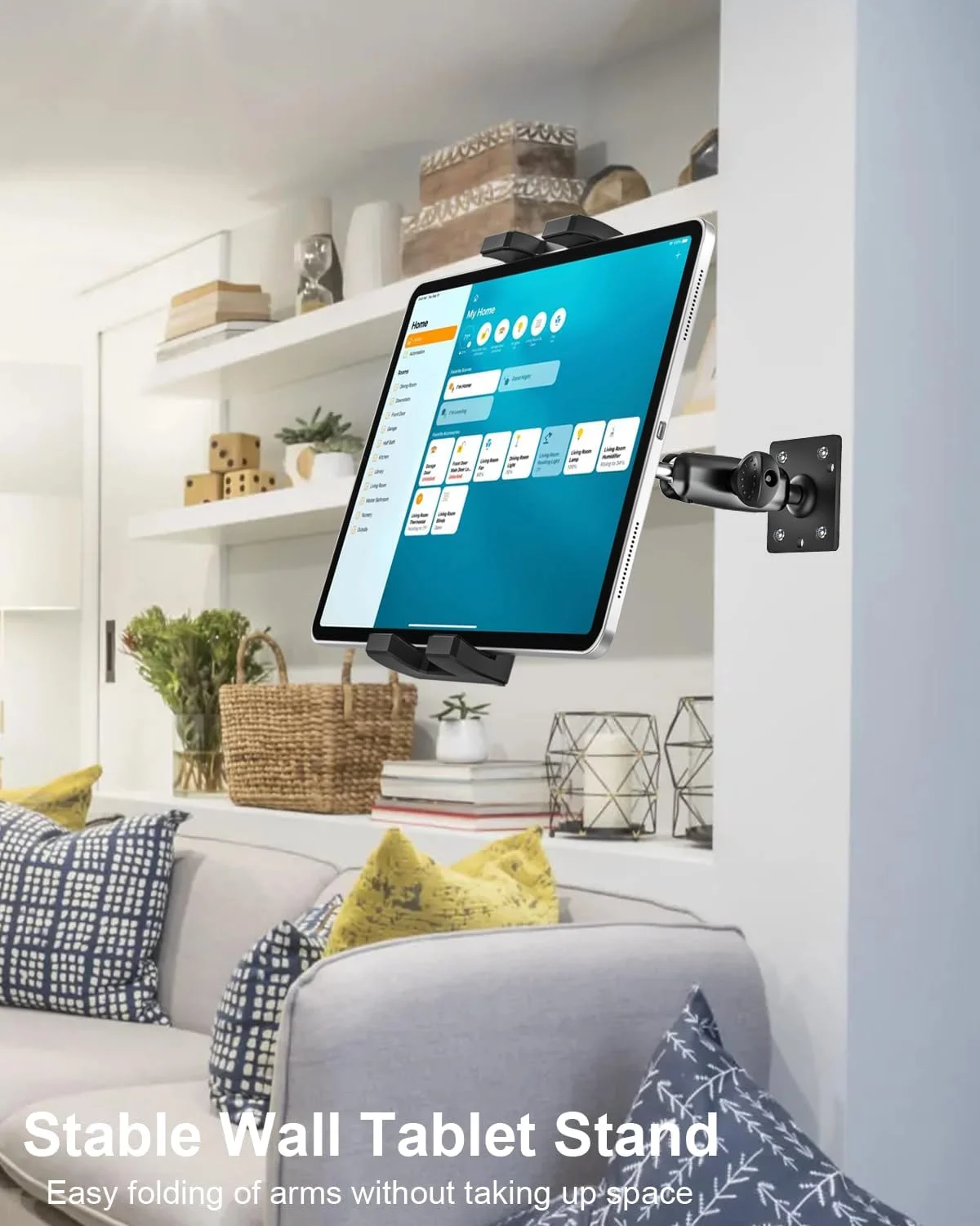 پایه نگهدارنده تبلت کوچک، هولدر آیپد دیواری فلزی با قابلیت تنظیم 360 درجه، موقعیت های سوراخ چندگانه، پایه آلیاژی و بازوی مفصلی، برای آیپد پرو ایر مینی، گلکسی تب، زد فولد، فایر اچ دی، سرفیس، آیفون، دستگاه های 4-13 اینچی