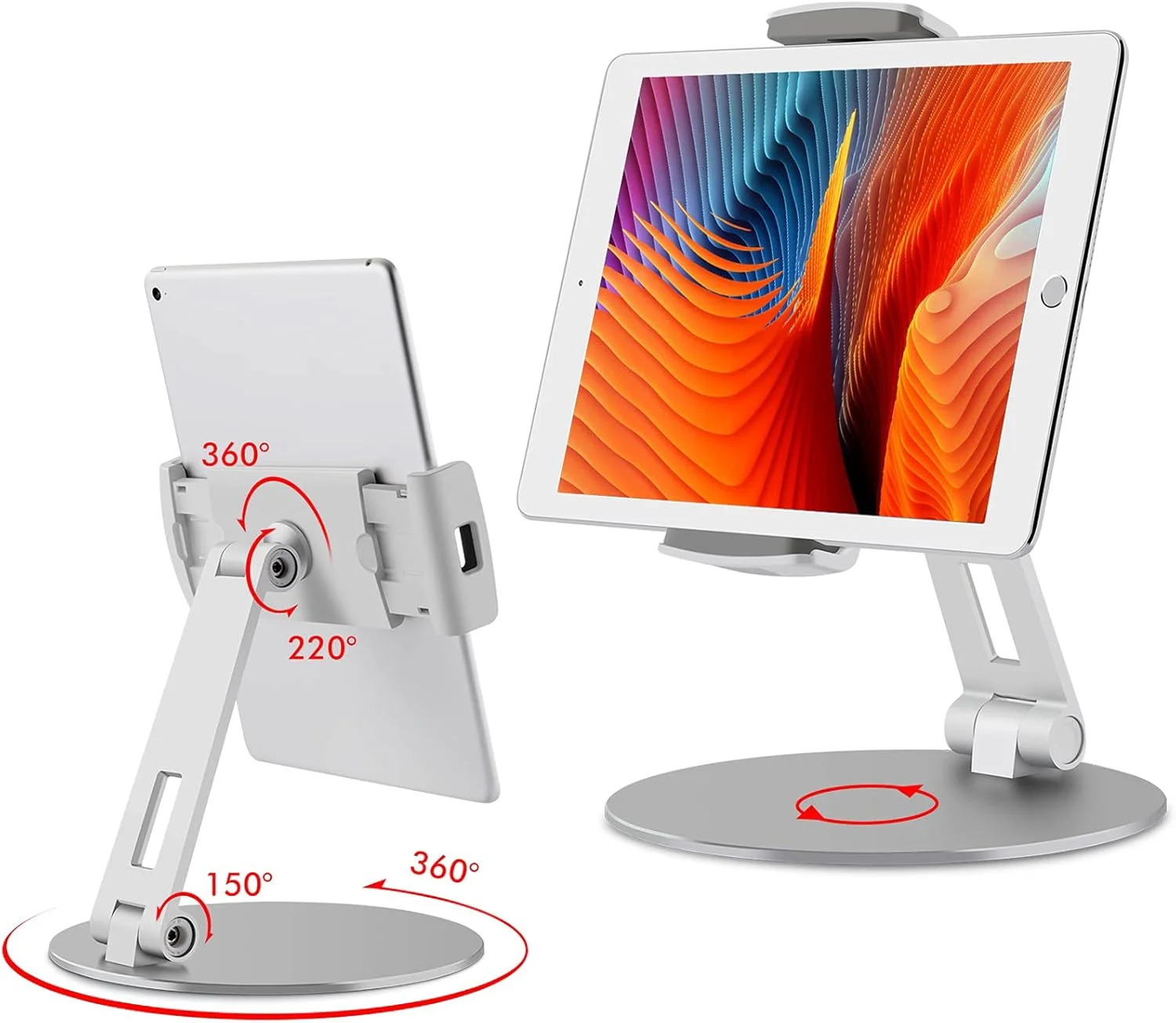 پایه و نگهدارنده تبلت Viozon با قابلیت تنظیم ارتفاع و دامنه، پایه آلومینیومی سازگار با آیپد/آیپد پرو/آیپد مینی/تلفن همراه/کیندل، نگهدارنده رومیزی مناسب برای 3.5 تا 13 اینچ، پایه قابل تنظیم با چرخش 360 درجه