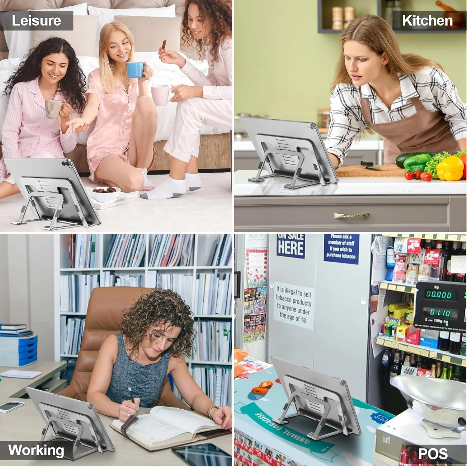 پایه تبلت قابل تنظیم و تاشو، نگهدارنده تبلت آلومینیومی باریک و قابل حمل برای میز، سازگار با آیپد پرو/ایر/مینی، سامسونگ تب، سرفیس پرو، کیندل فایر (7-13 اینچ) (نقره ای)