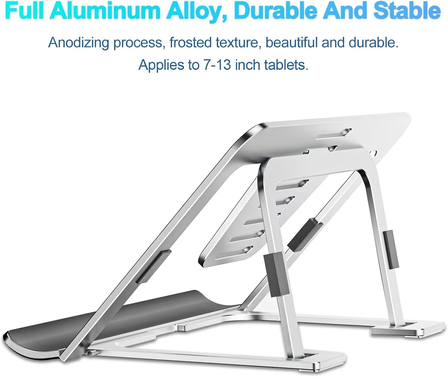 پایه تبلت قابل تنظیم و تاشو، نگهدارنده تبلت آلومینیومی باریک و قابل حمل برای میز، سازگار با آیپد پرو/ایر/مینی، سامسونگ تب، سرفیس پرو، کیندل فایر (7-13 اینچ) (نقره ای)