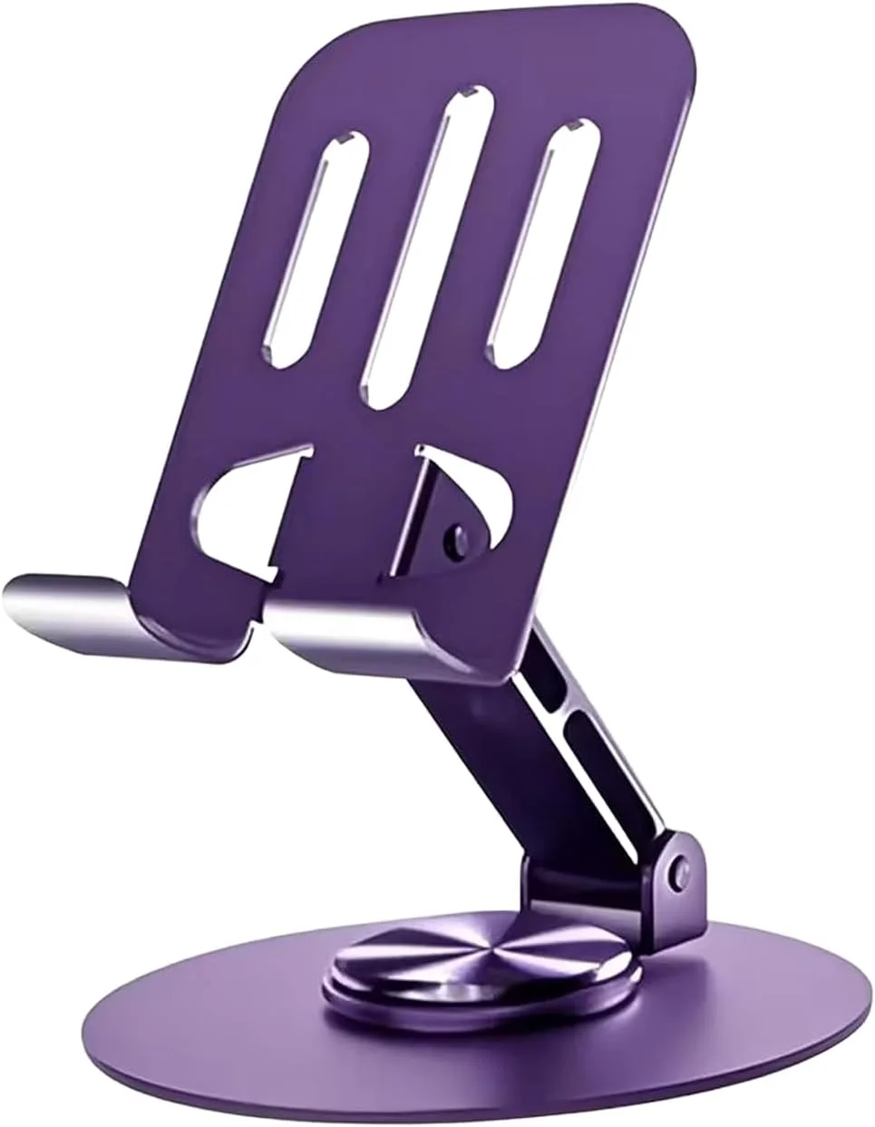 پایه نگهدارنده تبلت و گوشی فلزی قابل تنظیم با قابلیت چرخش 360 درجه - پایه رومیزی تاشو و جهانی - سازگار با دستگاه های آیفون، آیپد، سامسونگ (بنفش روشن)