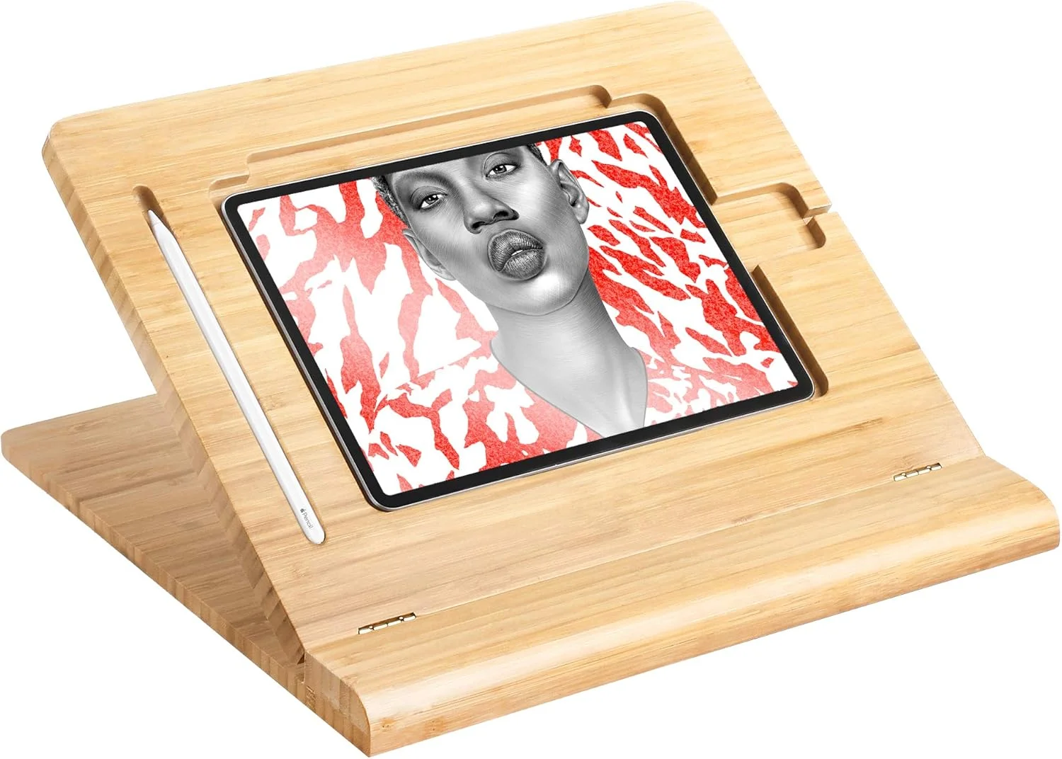 پایه رومیزی تبلت ELETIUO با قابلیت تنظیم ارتفاع، نگهدارنده تاشو بامبو برای آیپد طراحی، سازمان دهنده پایه قابل حمل چند زاویه، سازگار با آیپد پرو 12.9 اینچی نسل 3/4