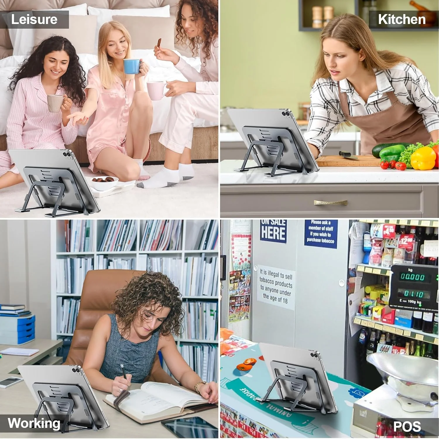 پایه تبلت قابل تنظیم و تاشو، نگهدارنده تبلت آلومینیومی باریک و قابل حمل برای میز، سازگار با آیپد پرو/ایر/مینی، سامسونگ تب، سرفیس پرو، کیندل فایر (7-13 اینچ) (خاکستری)